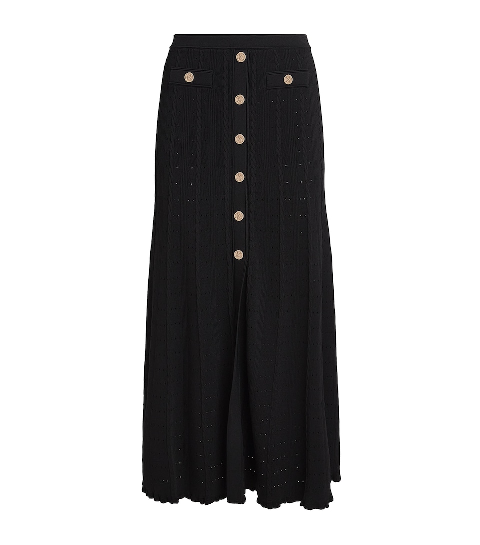 Sandro Paris Womens Knitted Button-Front Maxi Skirt Black