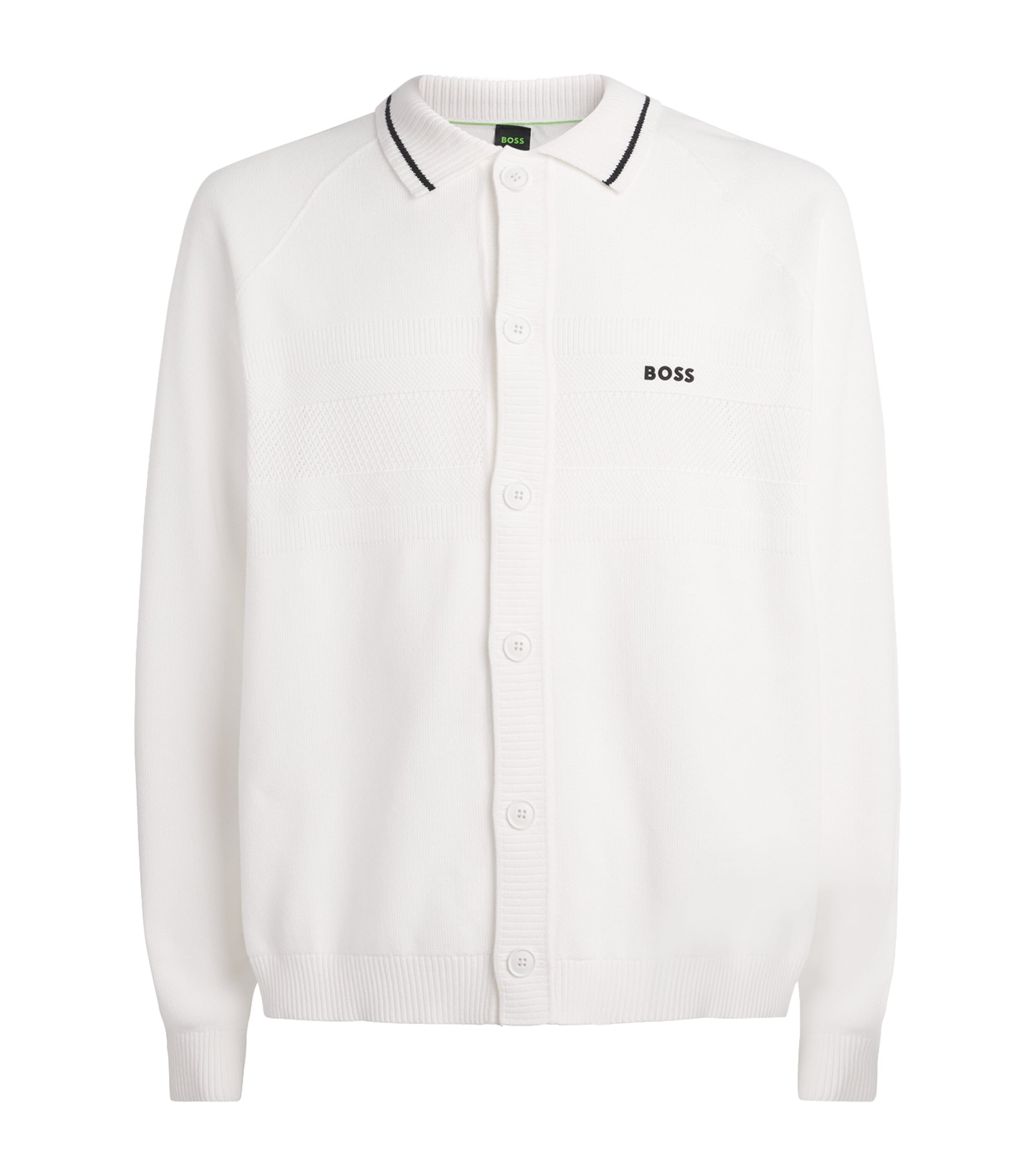 BOSS Mens Cotton Logo Cardigan White
