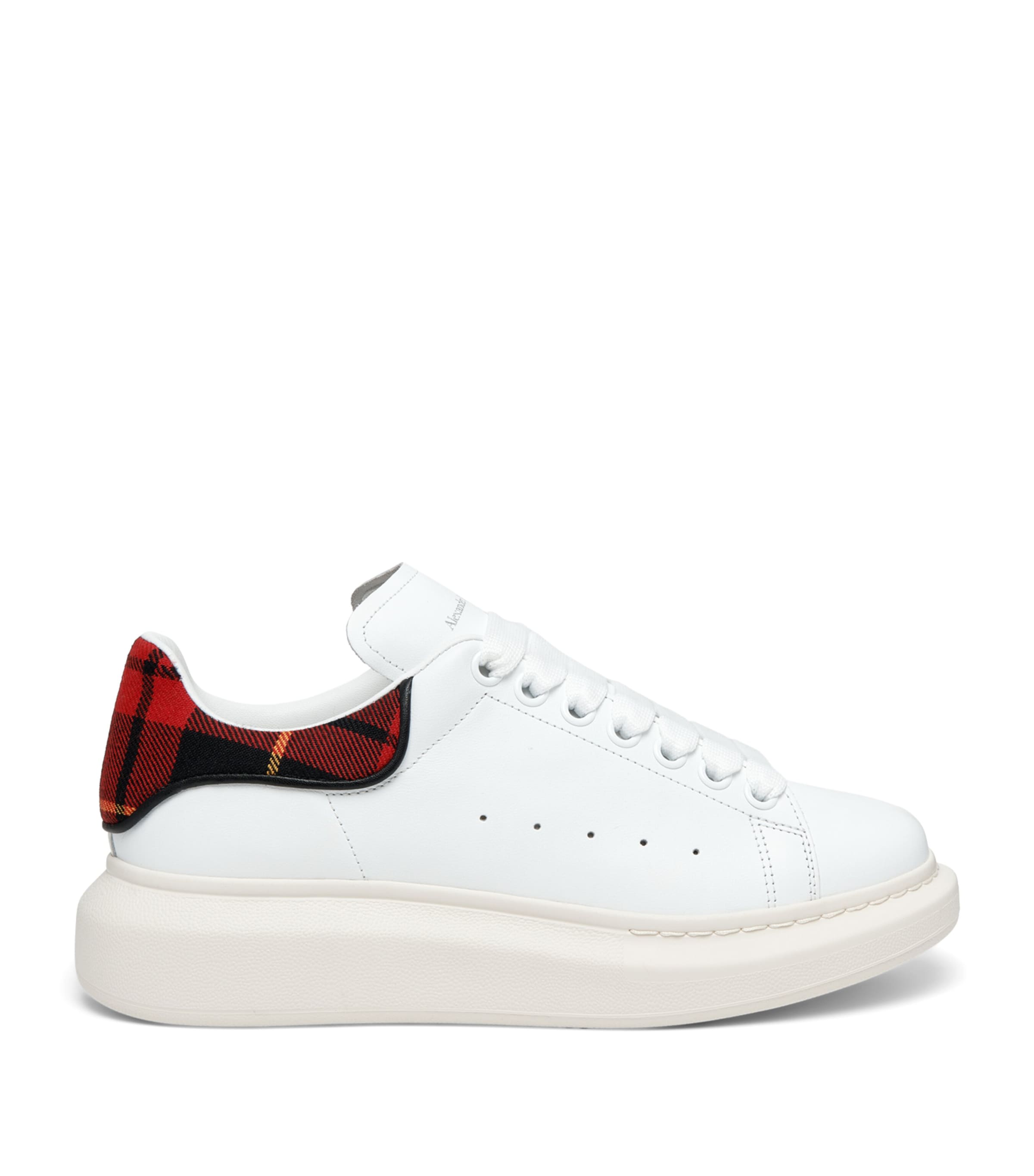 Leather Tartan-Trim Oversized Sneakers