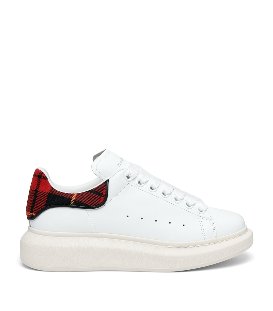 Leather Tartan-Trim Oversized Sneakers