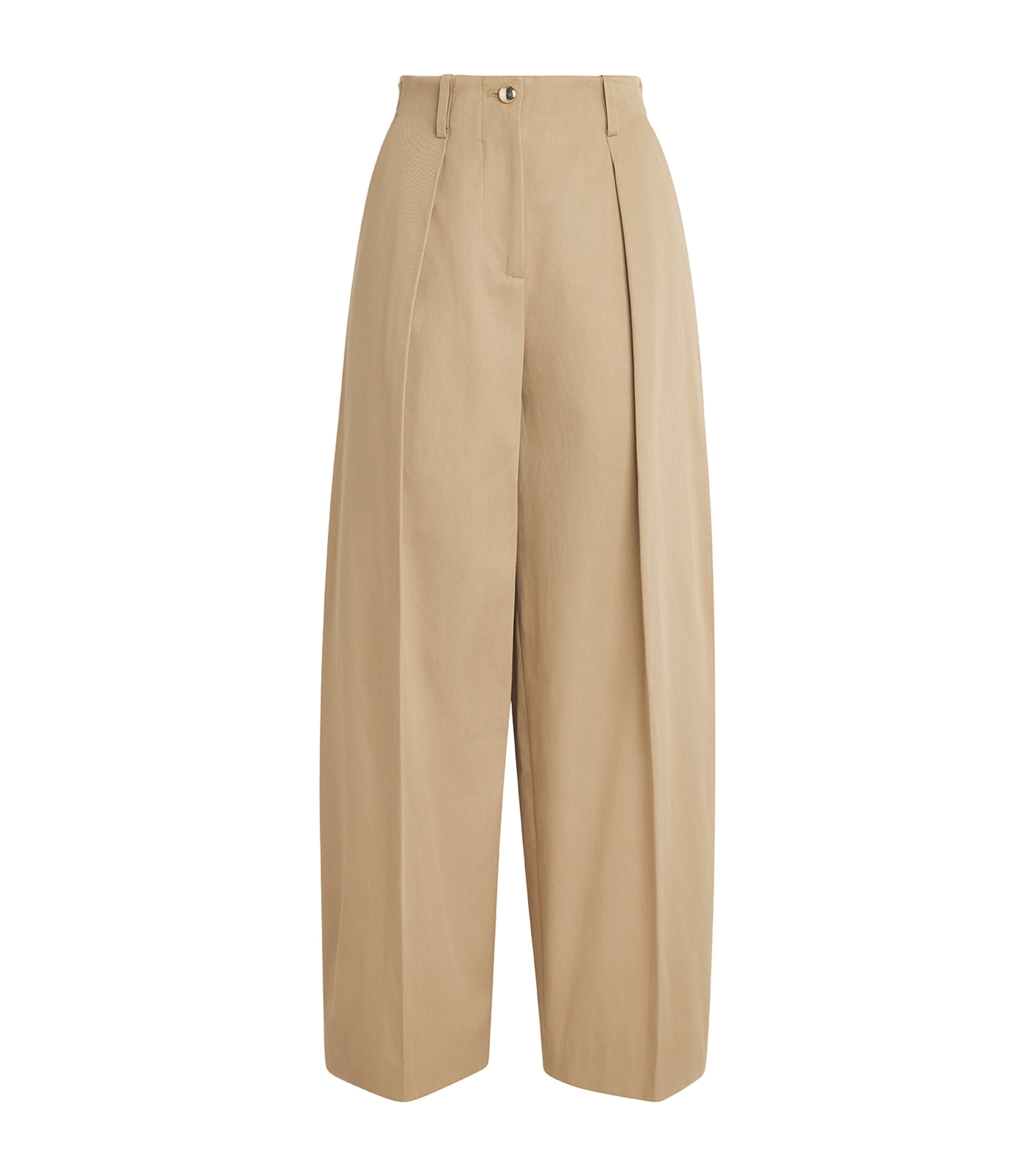 Cotton Pleated Wide-Leg Trousers