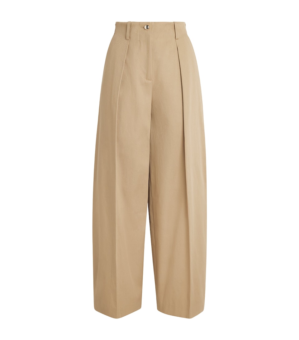 Cotton Pleated Wide-Leg Trousers