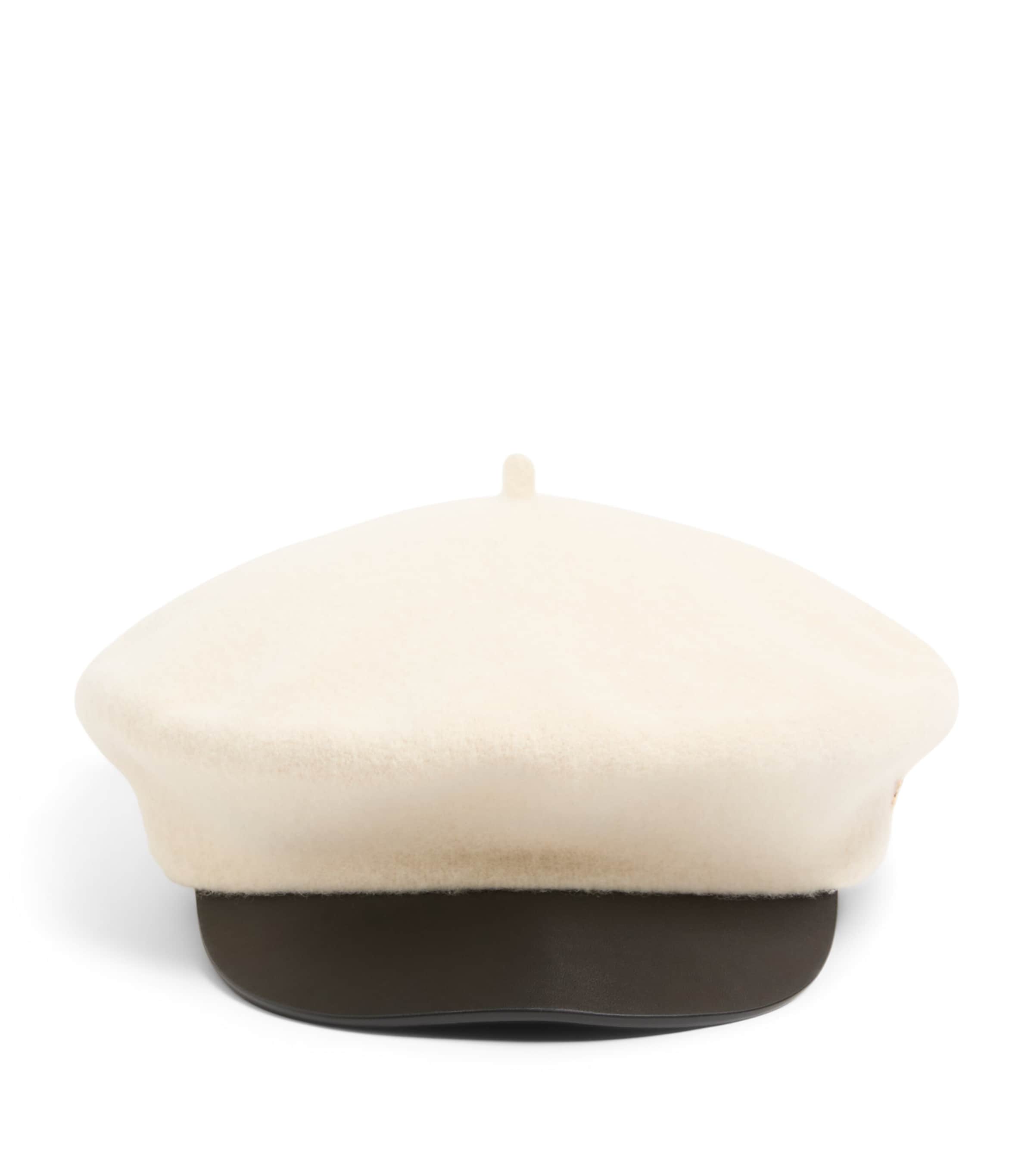 Wool Leather-Trim VLogo Signature Beret