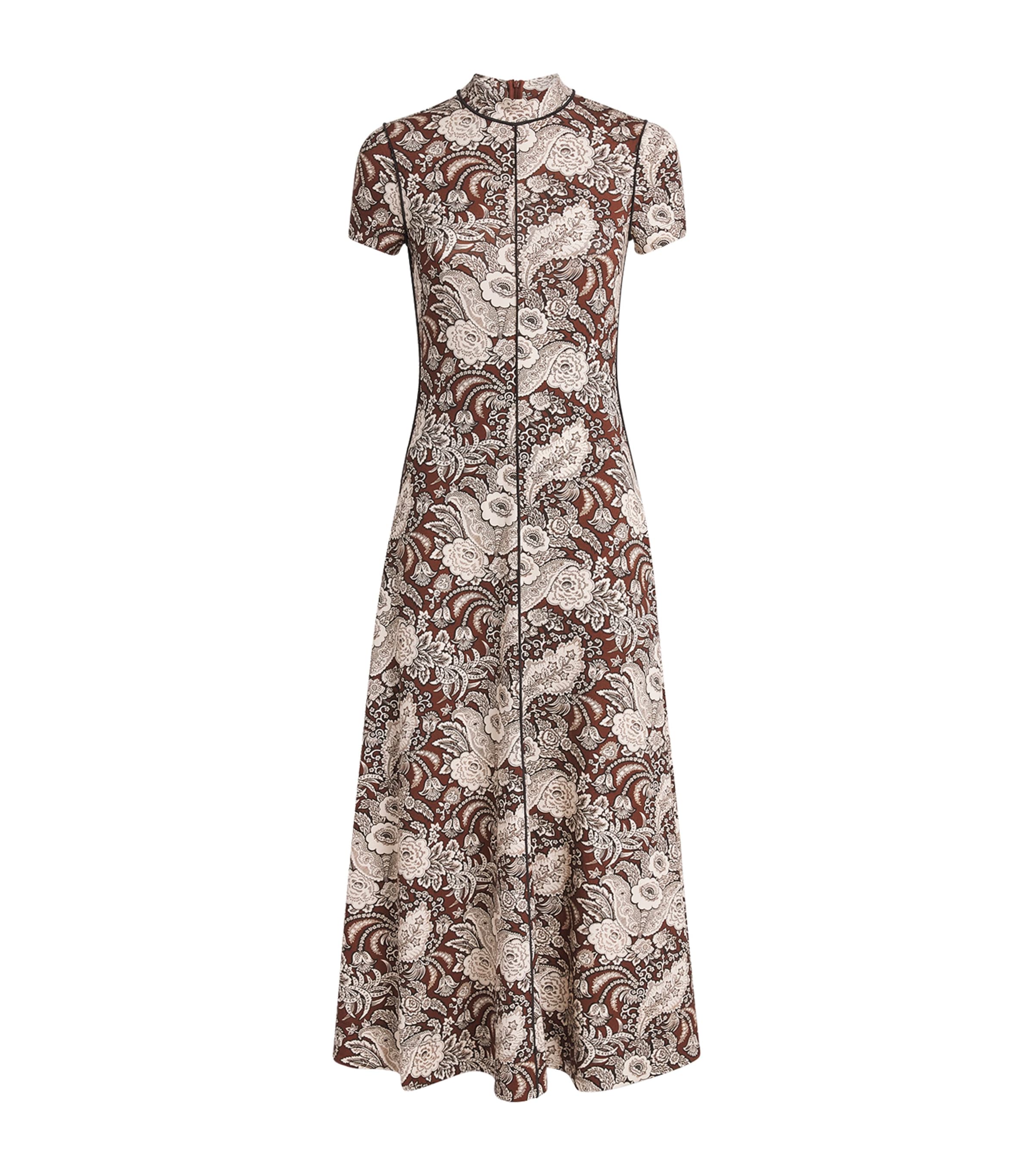 ME+EM Womens Jersey Botanical Print Midi Dress Brown Multi