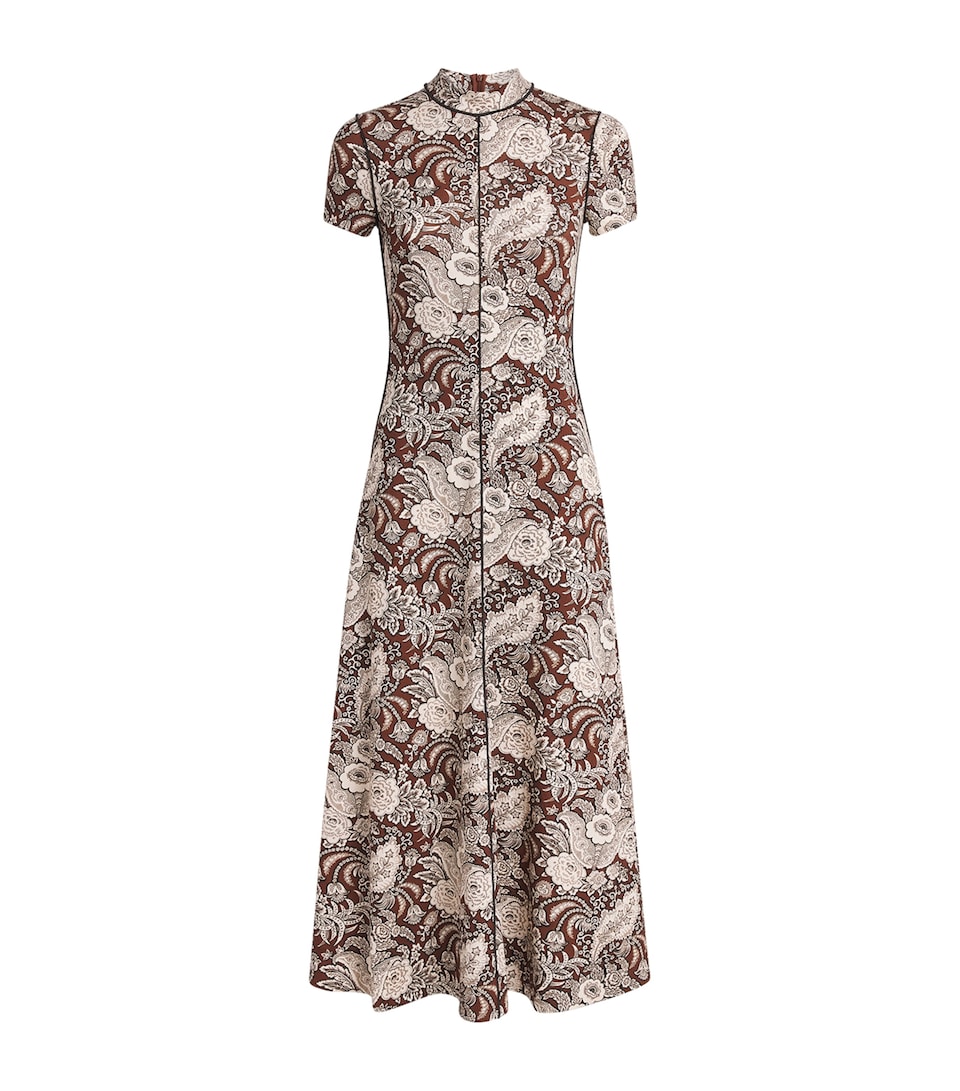 ME+EM Womens Jersey Botanical Print Midi Dress Brown Multi