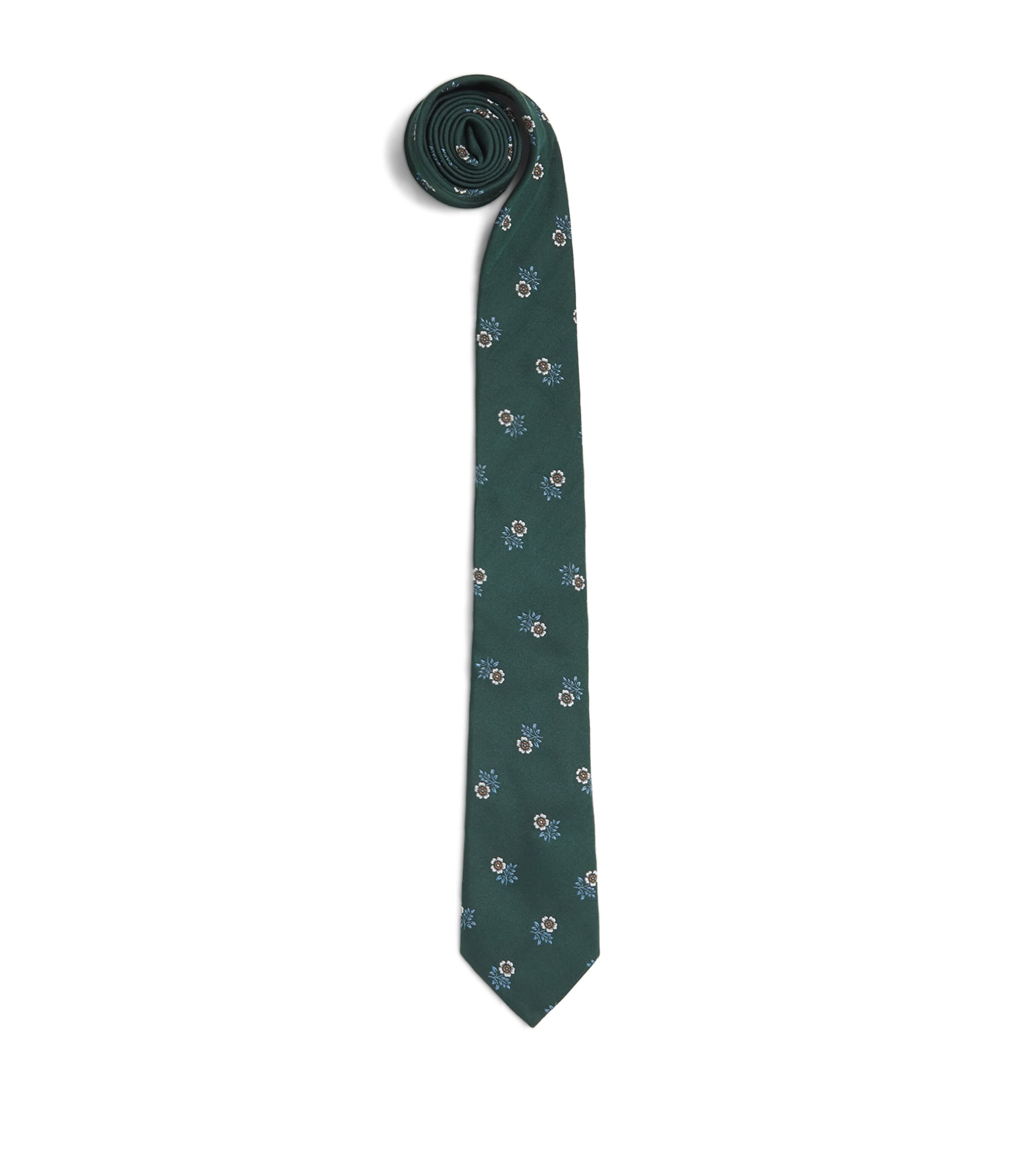 Harrods Silk Floral Jacquard Tie Green
