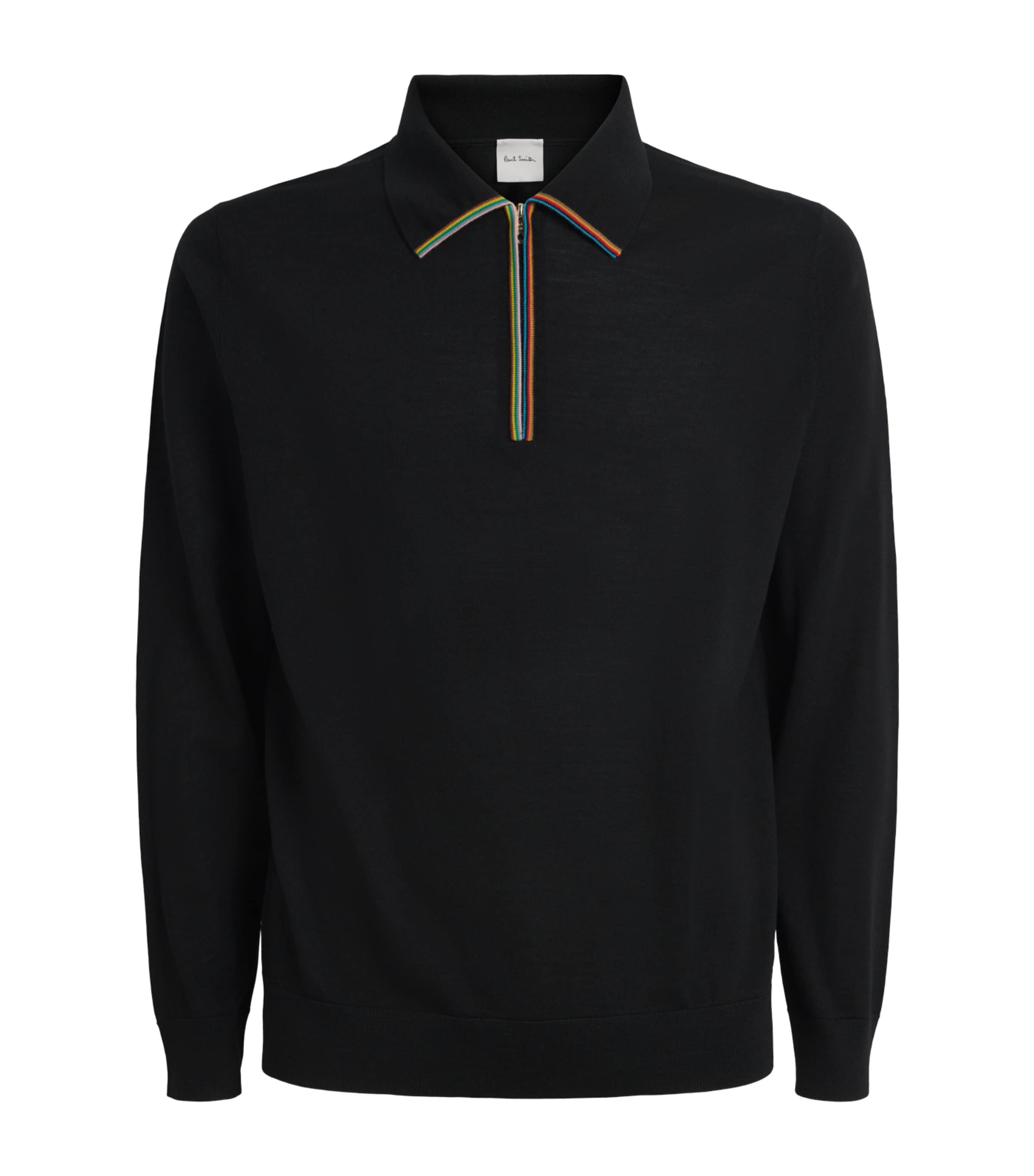 Merino Wool Signature Stripe Zip Polo Shirt