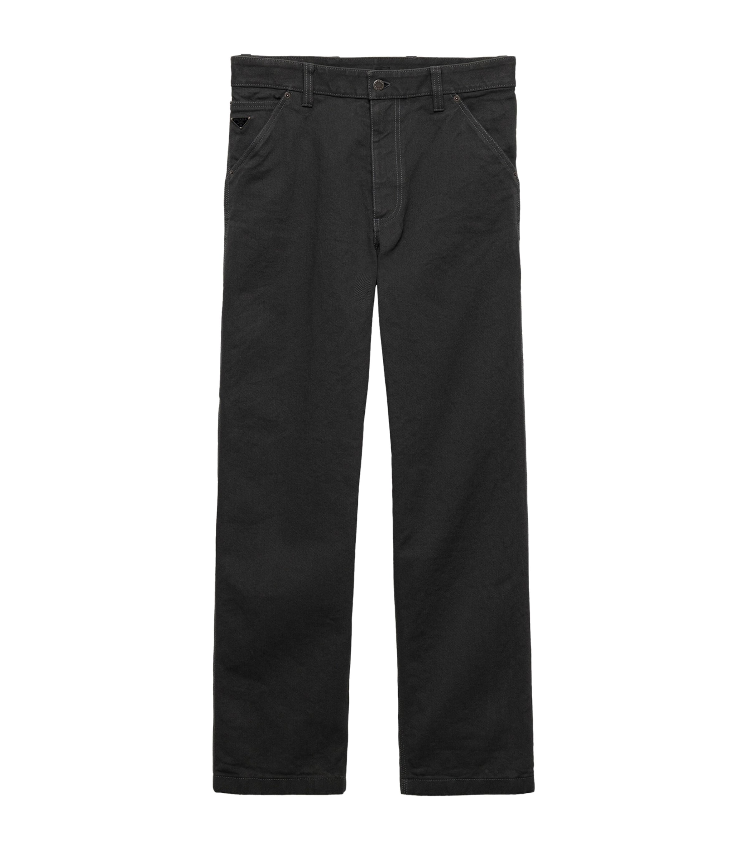 Prada Mens Cotton Straight-Leg Triangle Jeans Green