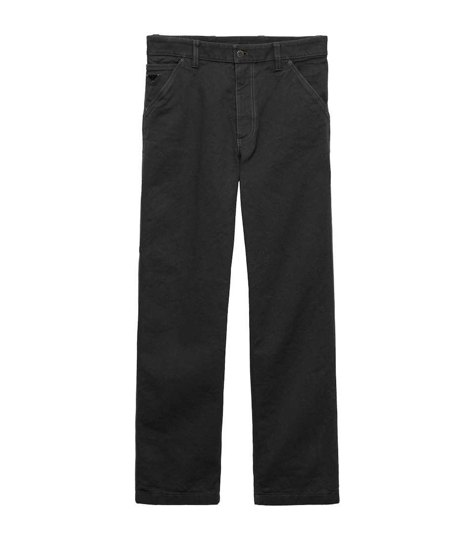Prada Mens Cotton Straight-Leg Triangle Jeans Green