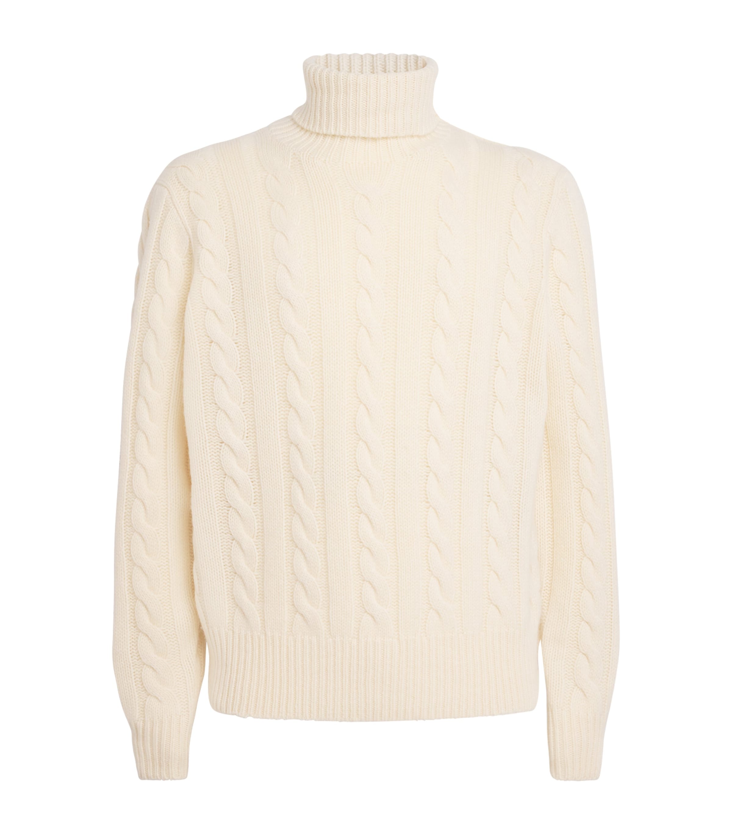 Wool-Cashmere Cable-Knit Rollneck Sweater
