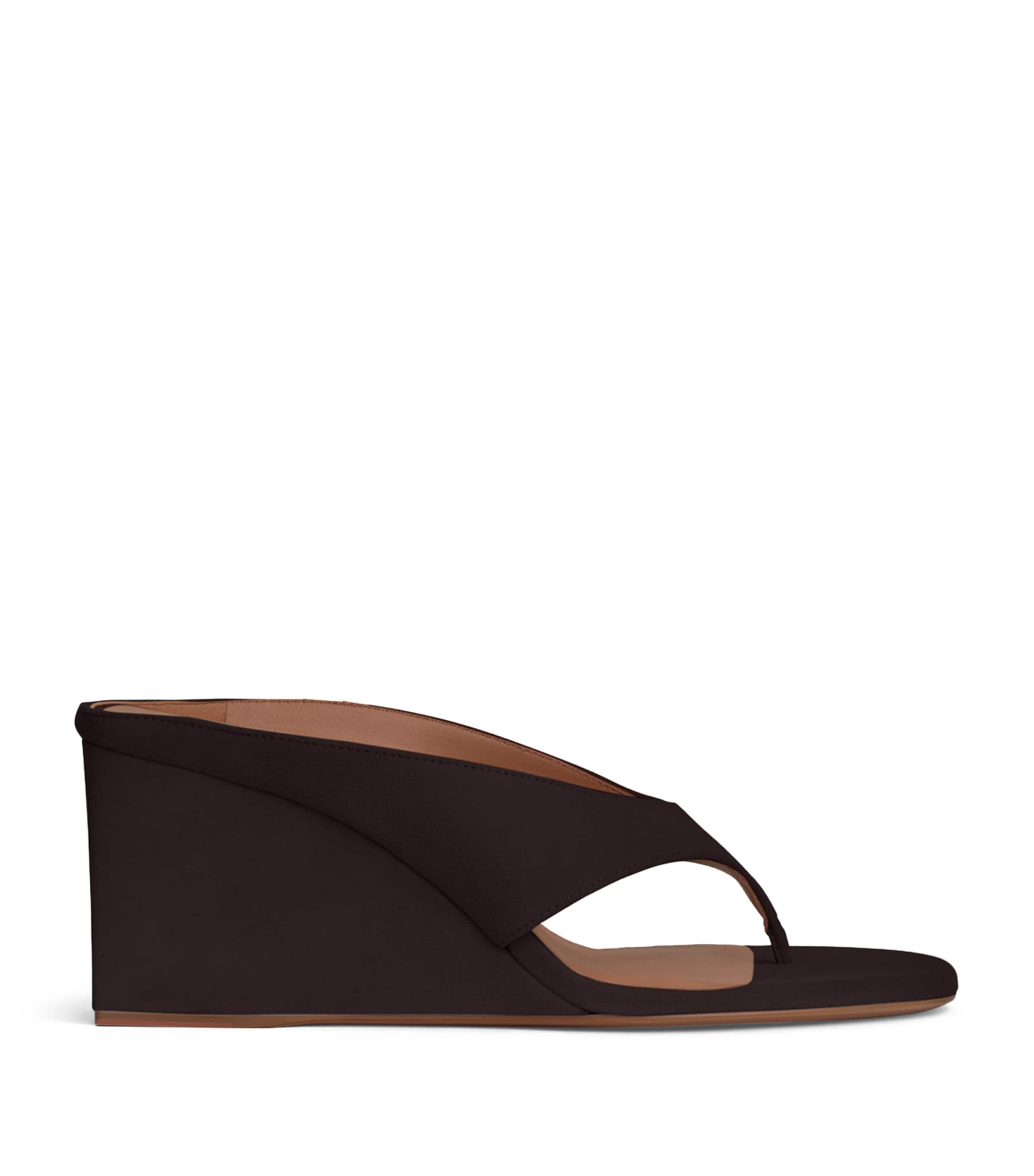 Alaïa Suede Cube Wedge Sandals 75 Dark Brown