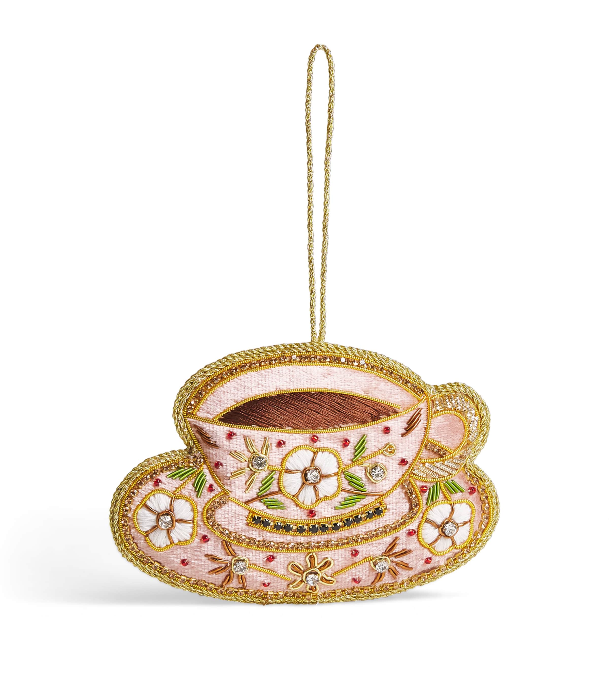 Tinker Tailor Beaded Teacup and Saucer Tree Decoration Pink Green & White