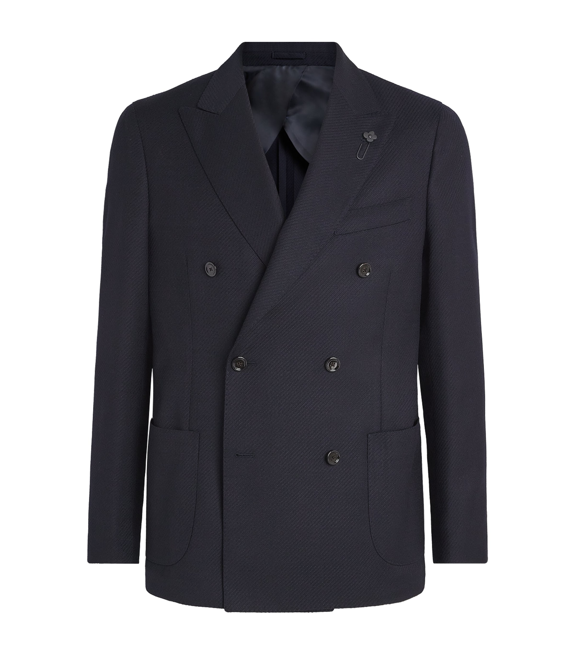 Lardini Mens Wool Double-Breasted Blazer Navy