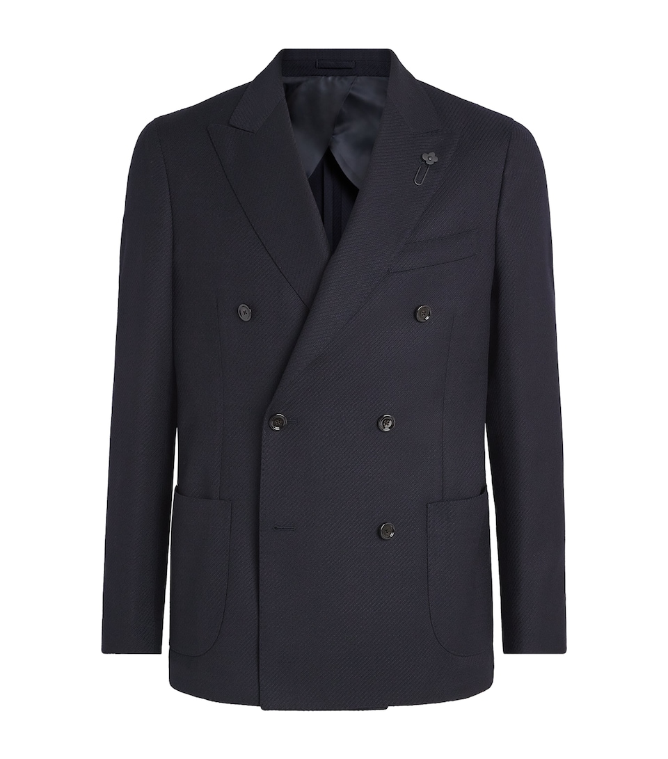 Lardini Mens Wool Double-Breasted Blazer Navy
