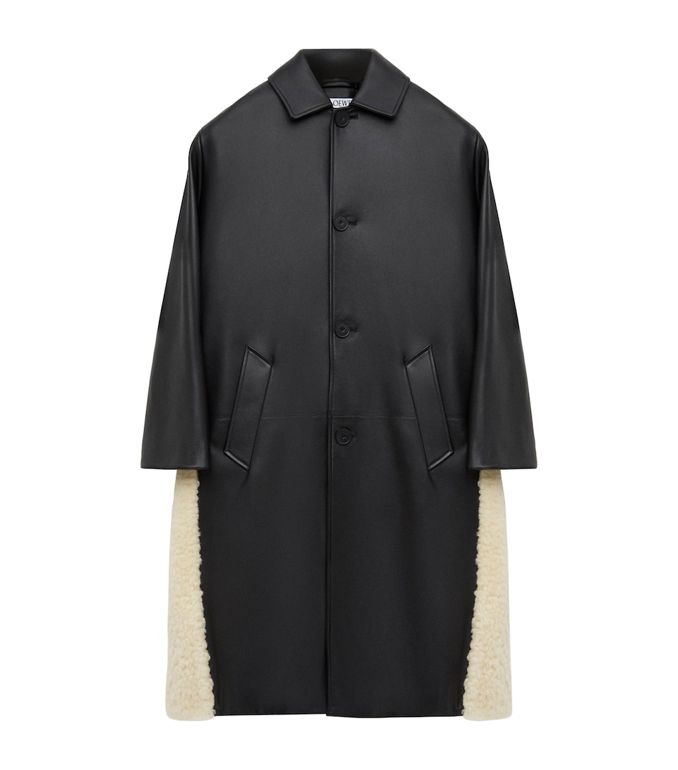 LOEWE Womens Nappa Lambskin Shearling-Trim Coat Black