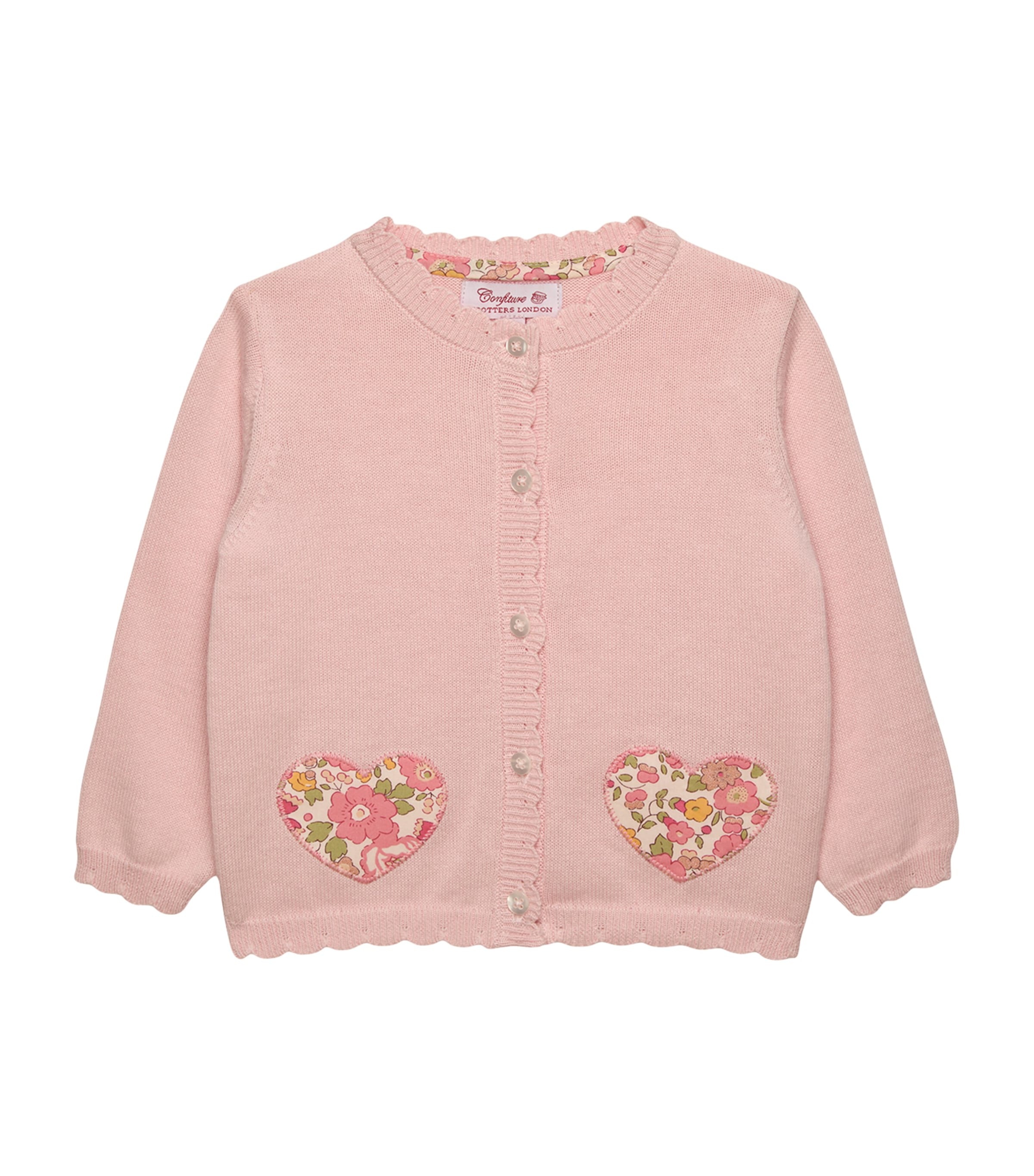 Trotters Cotton Liberty Print Heart Cardigan (3-24 Months) Pale Pink/peach Spar