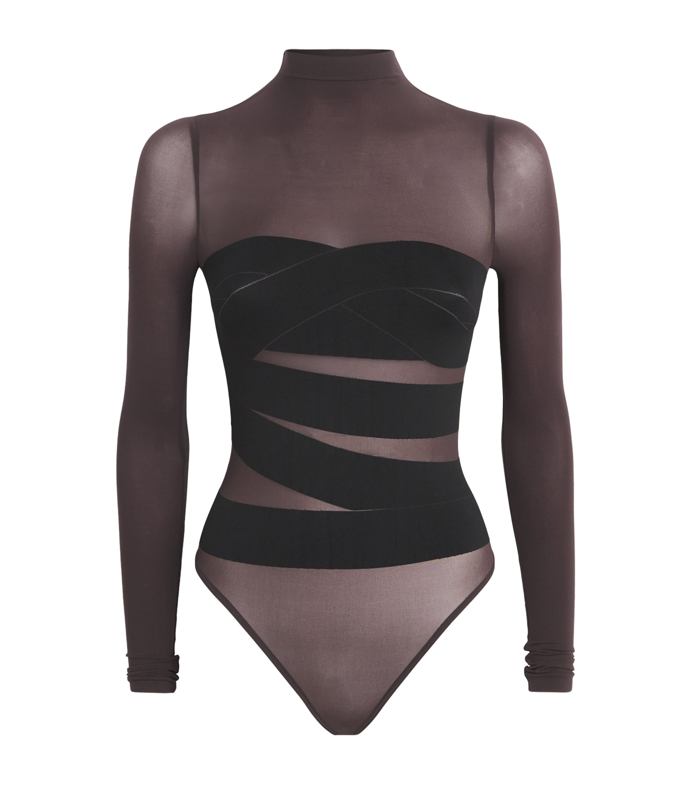 Wolford Womens Infinite Wrap String Bodysuit Dark Wood