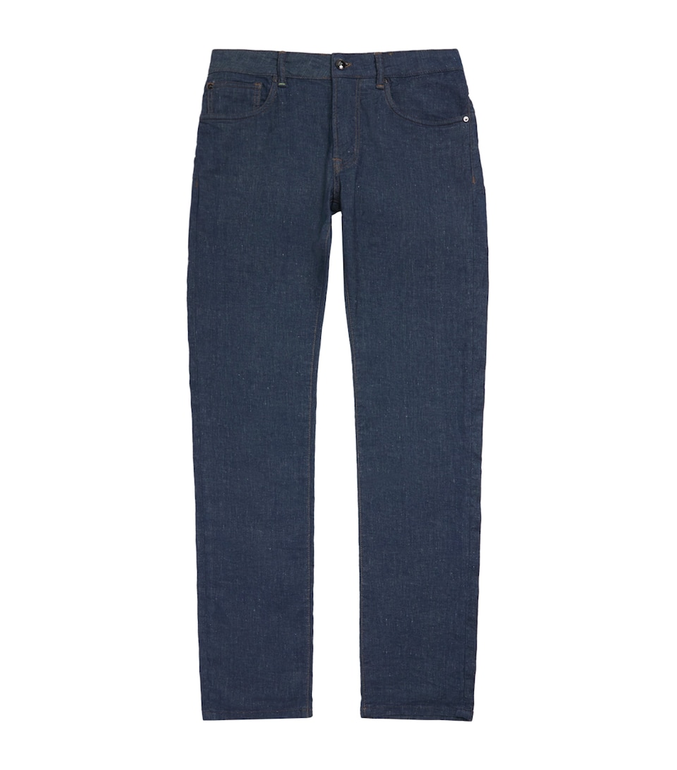 Pal Zileri Mens Cotton-Linen-Blend Straight Jeans Blue