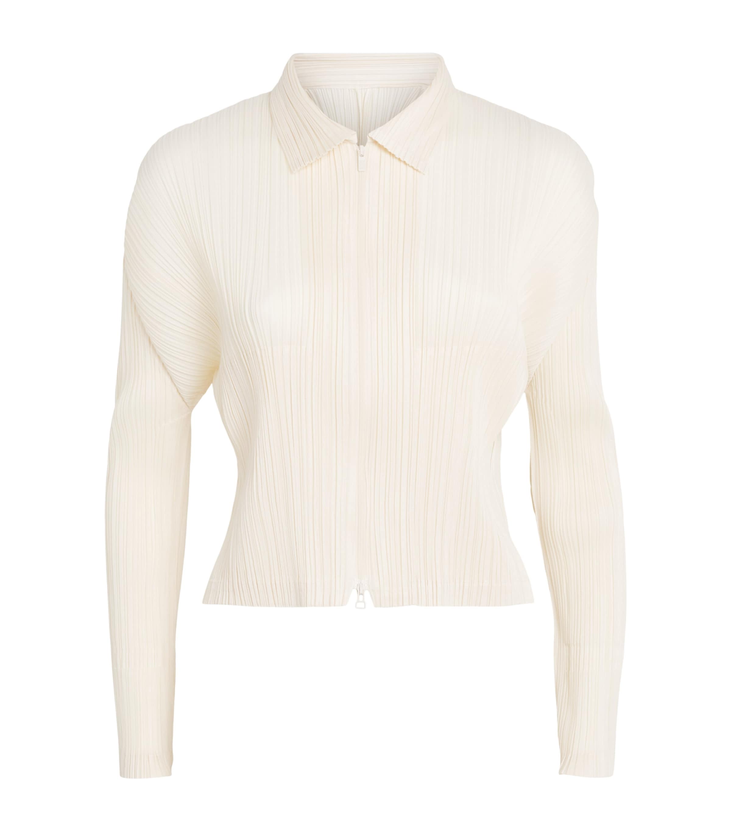 Pleats Please Issey Miyake Womens Monthly Colors August Zip-Up Cardigan Off White