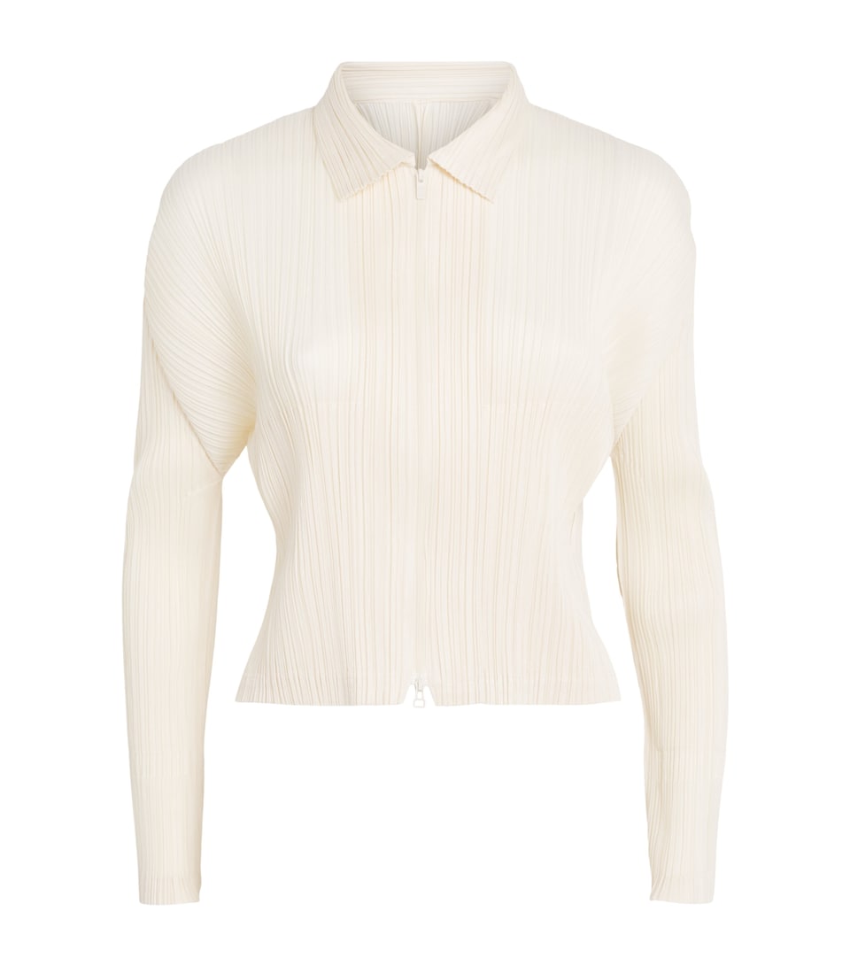 Pleats Please Issey Miyake Womens Monthly Colors August Zip-Up Cardigan Off White