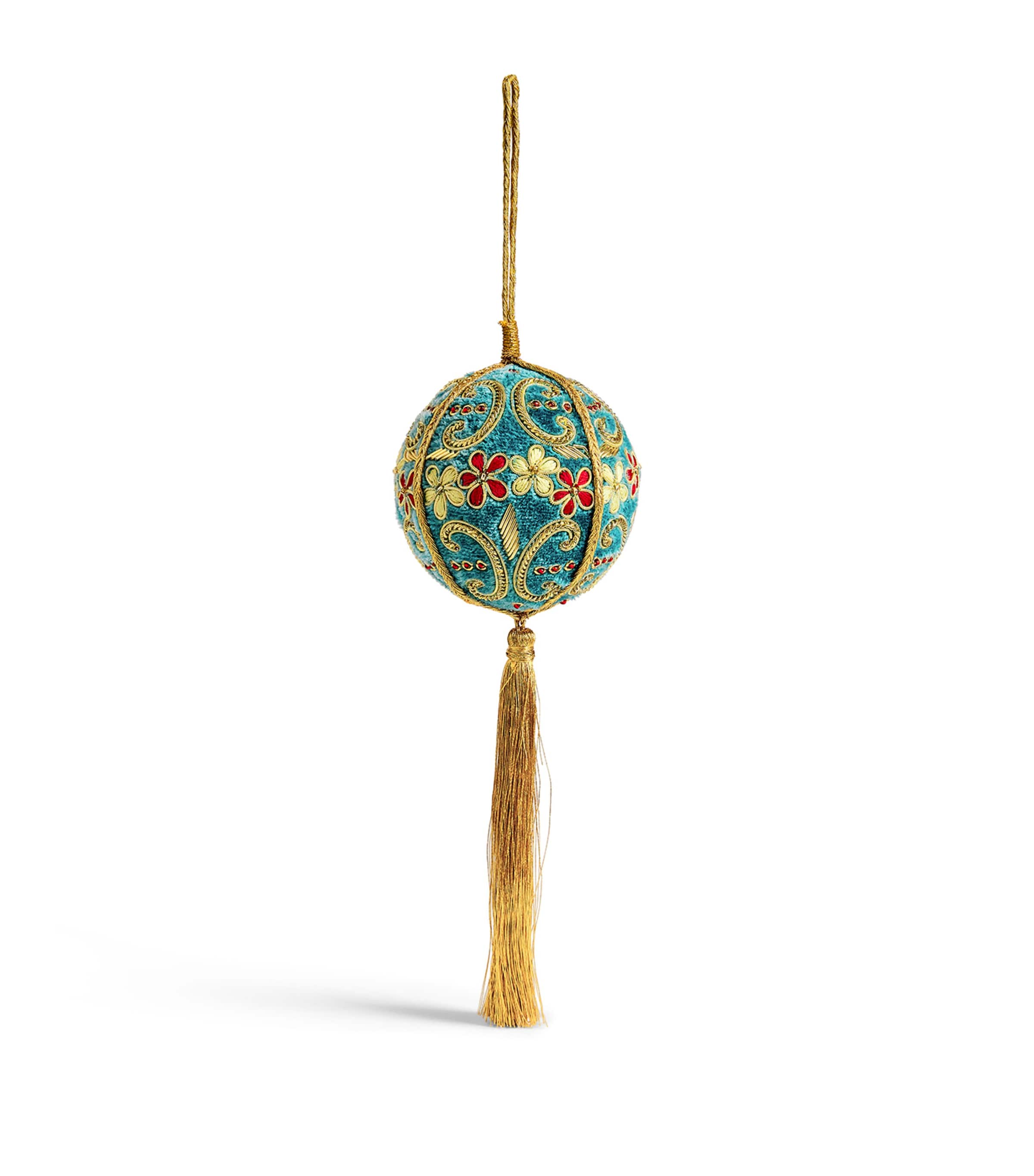 Harrods Velvet Embellished Tassel Bauble Turquoise/gold
