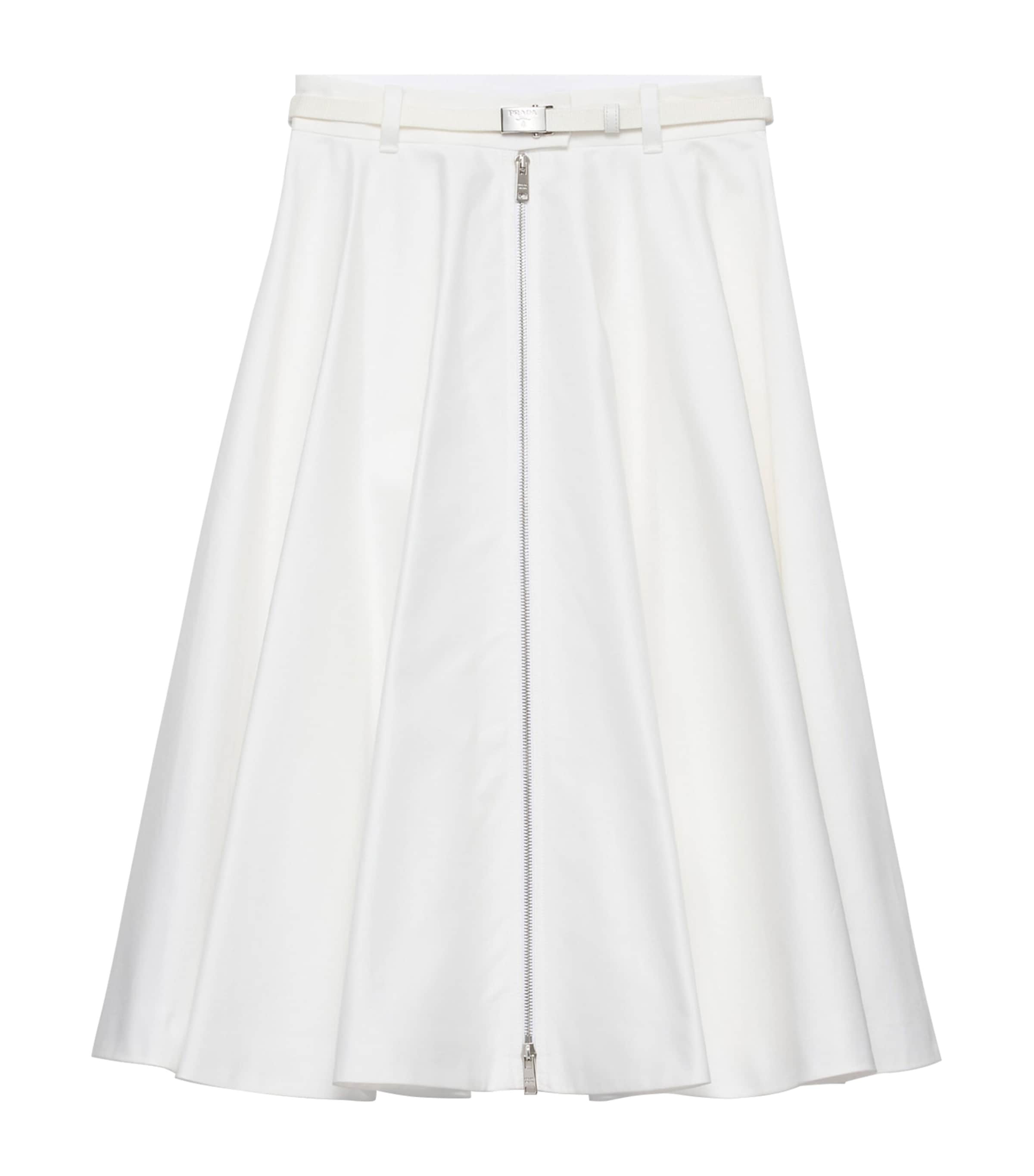 Prada Womens Chino Zip-Up Midi Skirt White