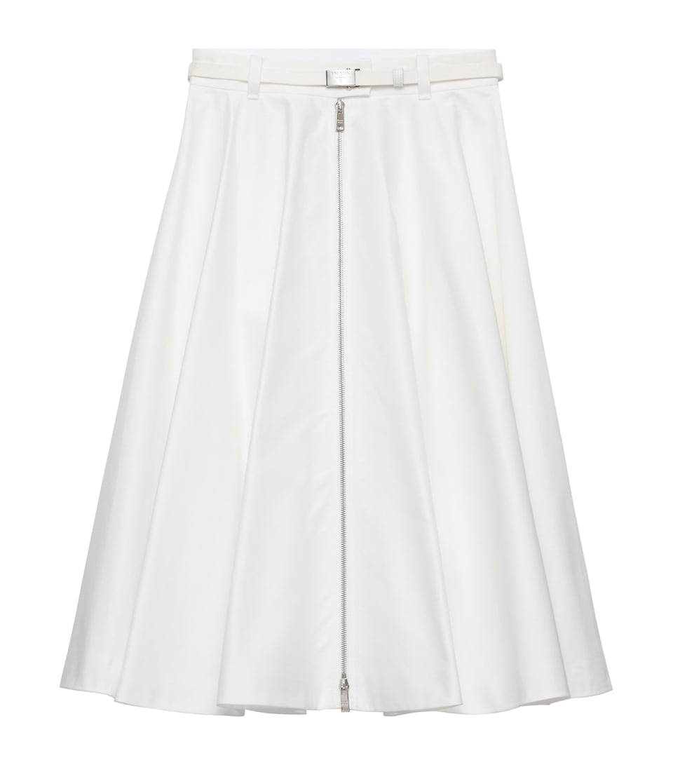 Prada Womens Chino Zip-Up Midi Skirt White