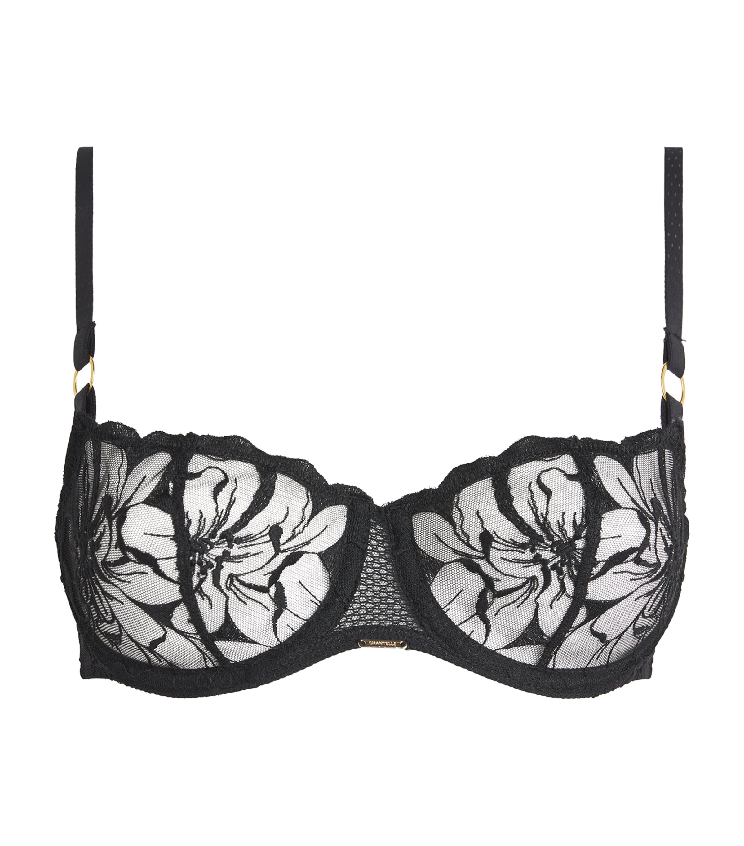 Chantelle Womens Embroidered Fleurs Balconette Bra Black