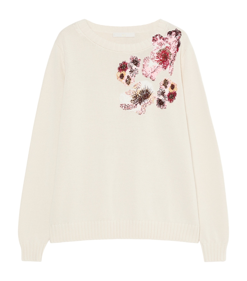 Marina Rinaldi Womens Cotton Embellished Sweater White