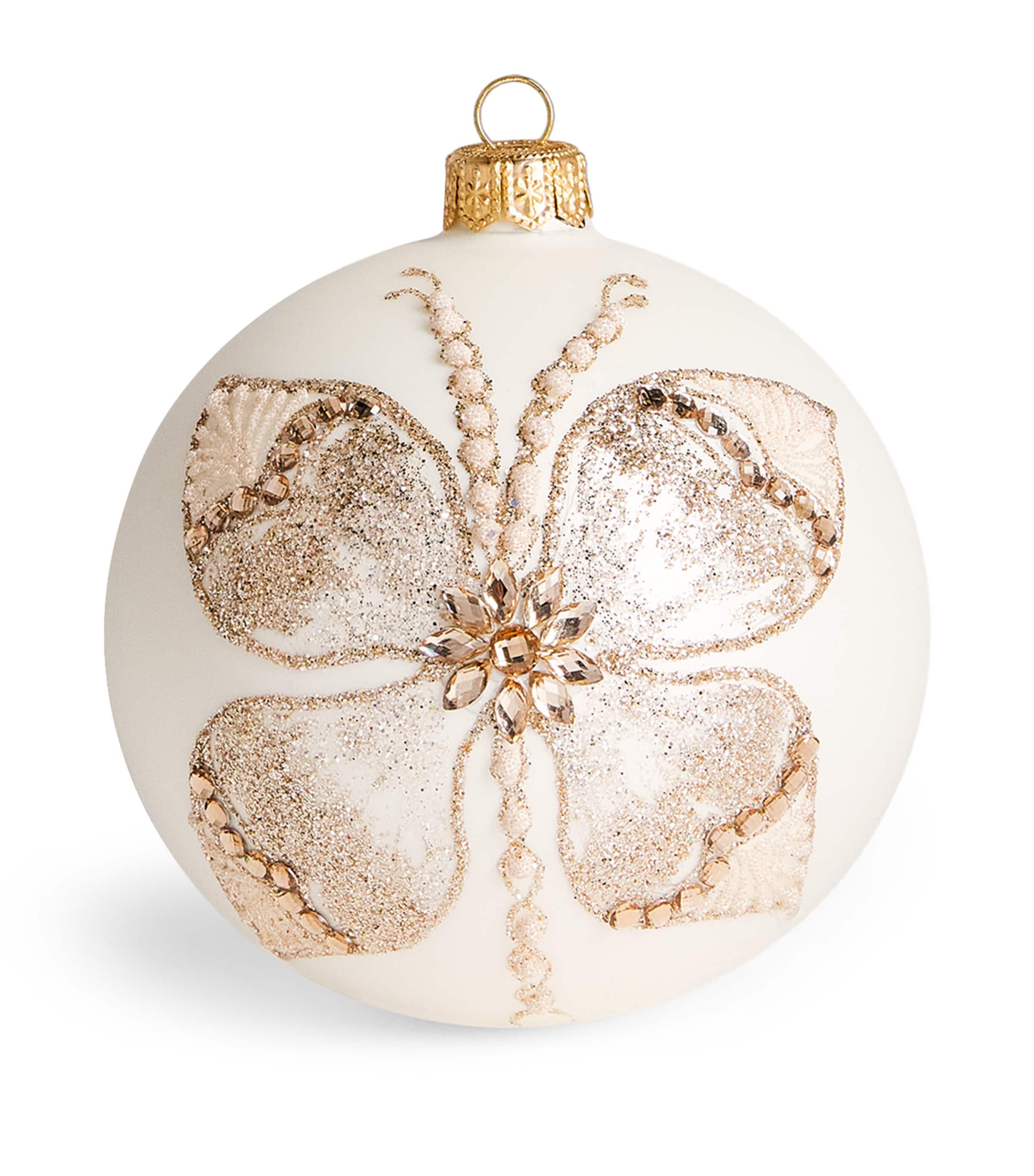Harrods Glitter Butterfly Bauble White Satin Matt