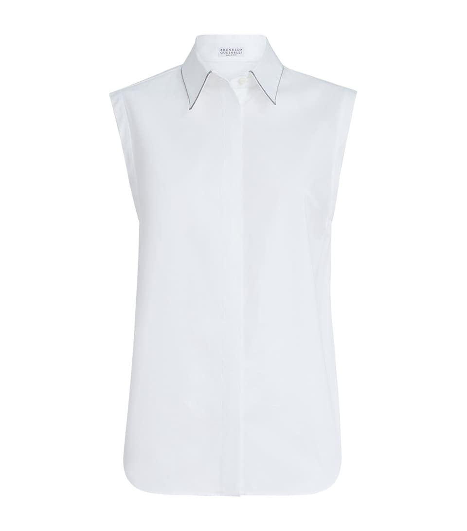 Brunello Cucinelli Womens Stretch-Cotton Poplin Sleeveless Shirt