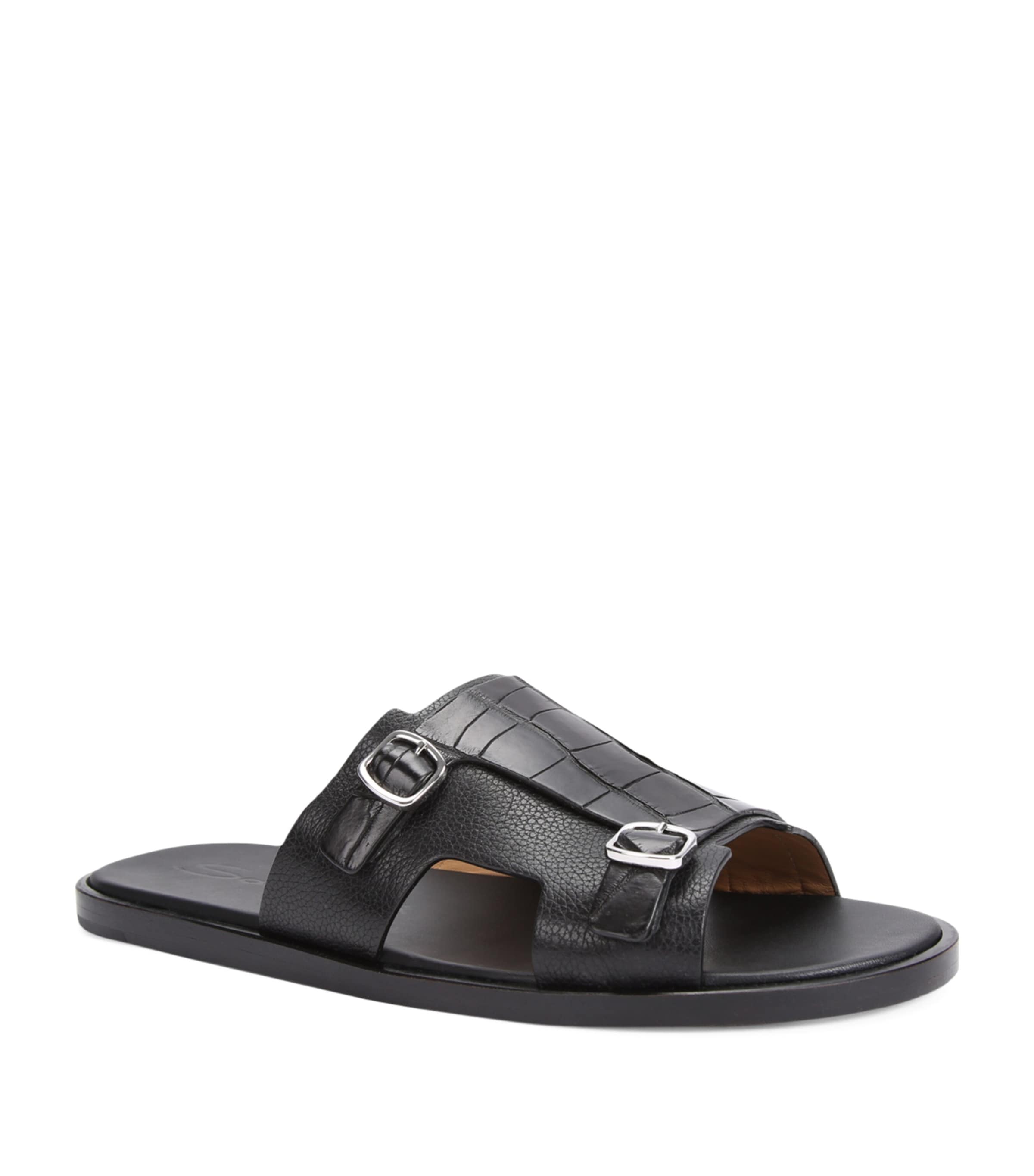 Santoni Crocodile Monk Sandals Black