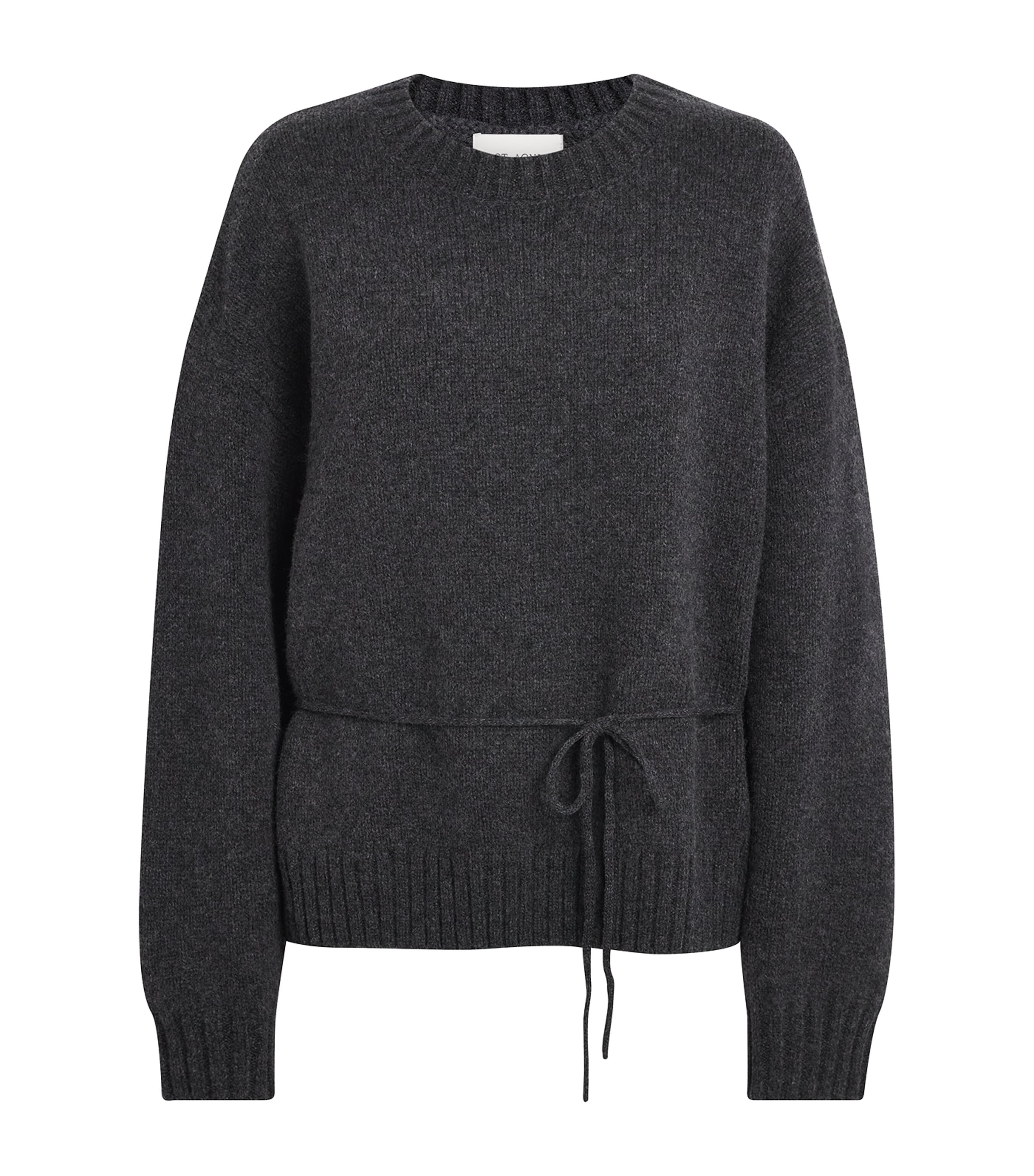 St. Agni Womens Merino Wool Belted Sweater Dark Chrcoal Melange