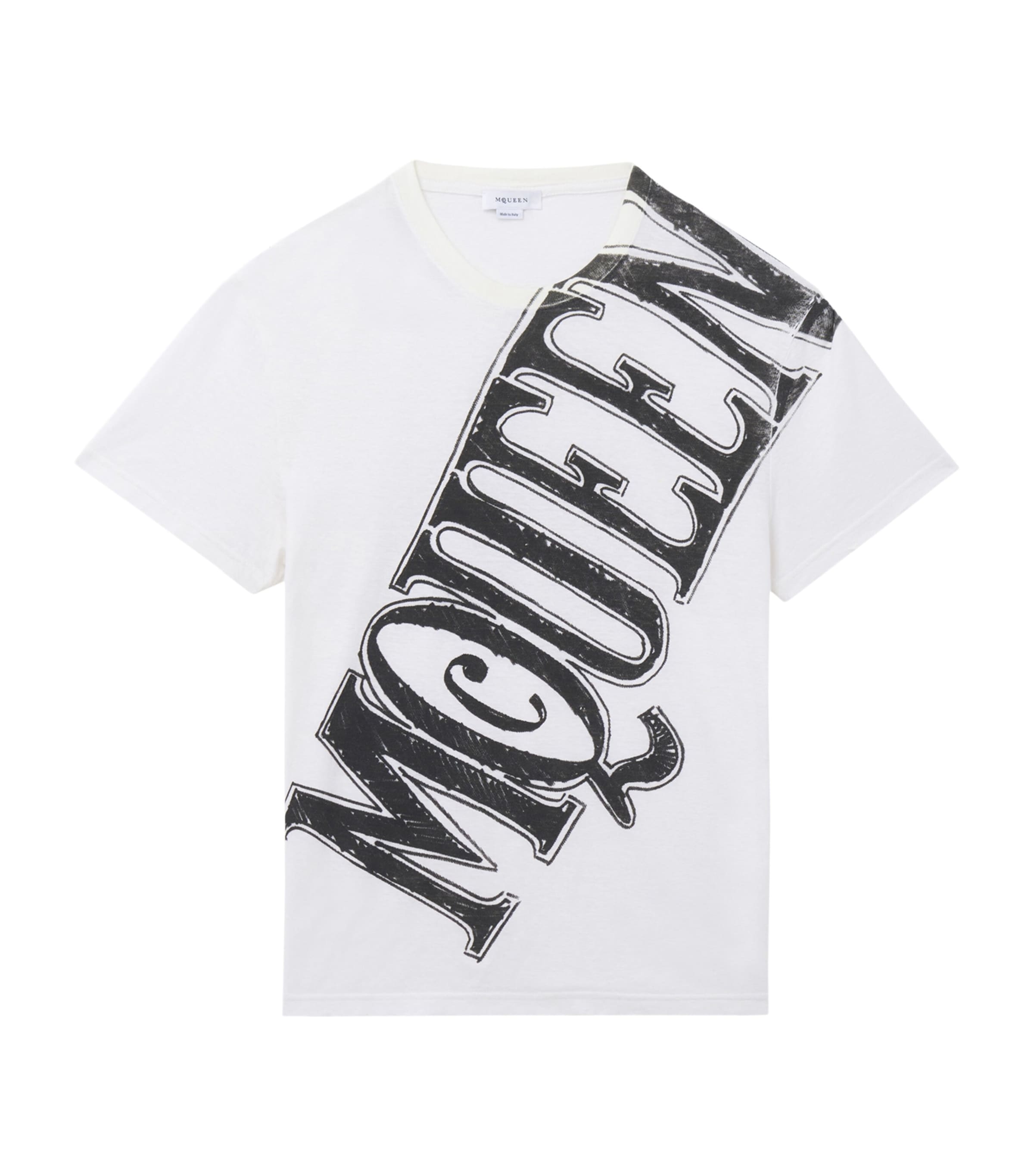 McQueen Mens Cotton-Linen Diagonal Logo T-Shirt