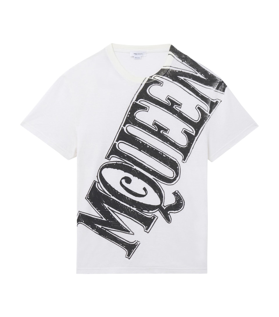 McQueen Mens Cotton-Linen Diagonal Logo T-Shirt