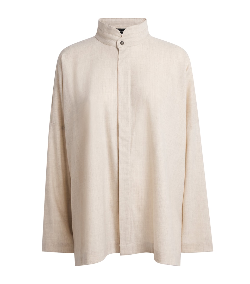 Eskandar Womens Virgin Wool-Cashmere Double Stand-Collar Shirt Undyed