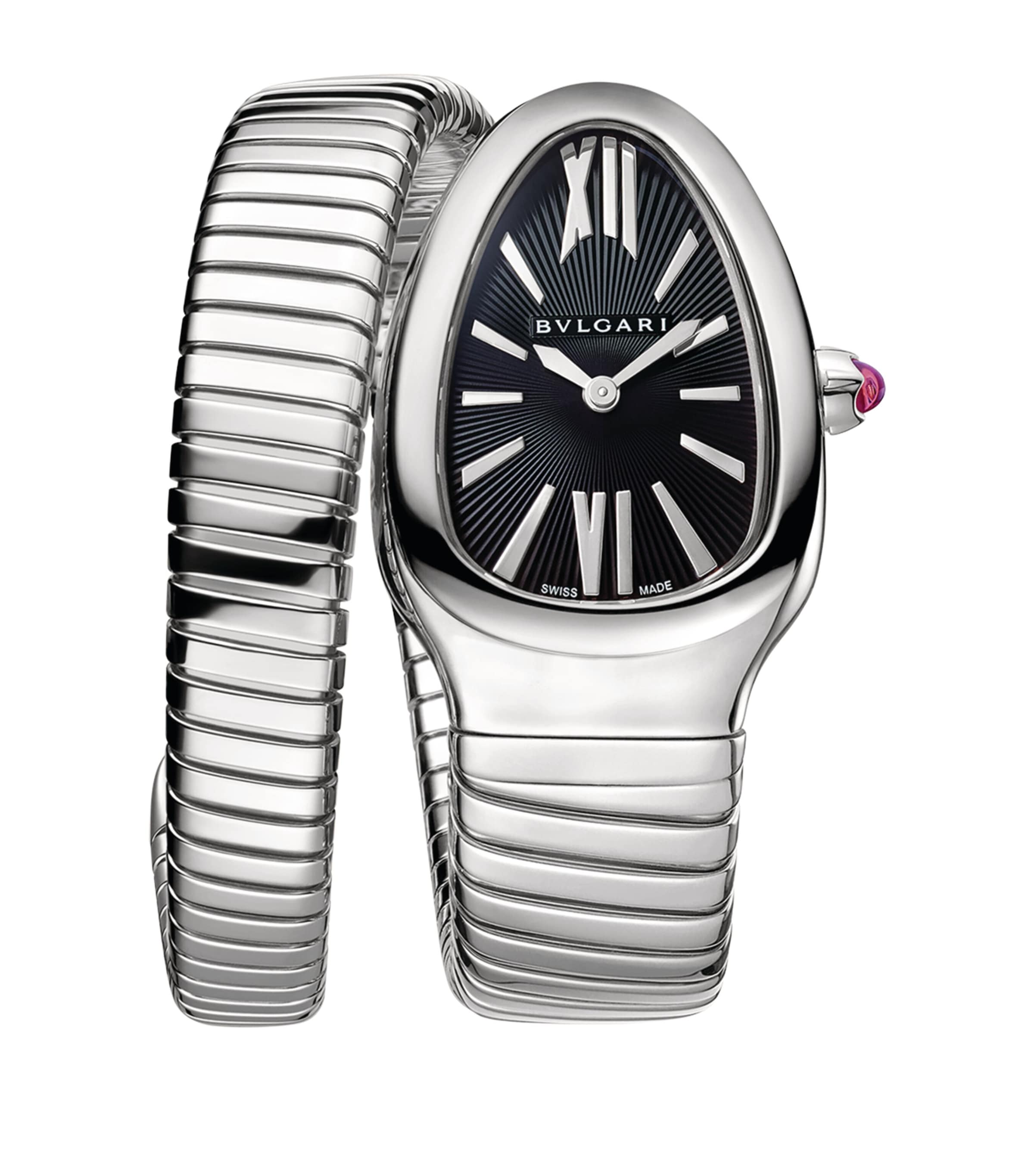 Stainless Steel and Pink Rubellite Serpenti Tubogas Watch 35mm