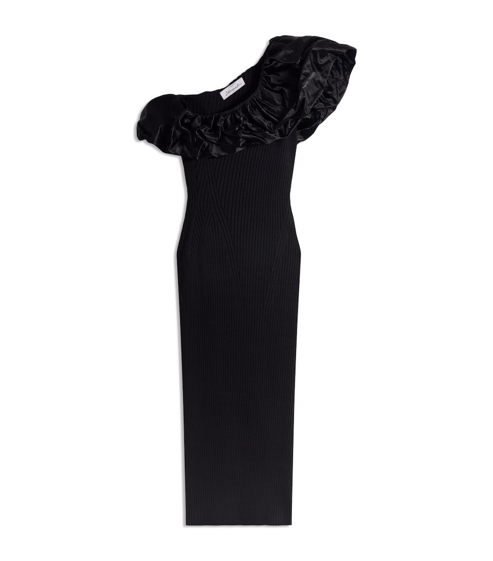 Schiaparelli Womens Knitted Sculptural Ruffle Midi Dress Black