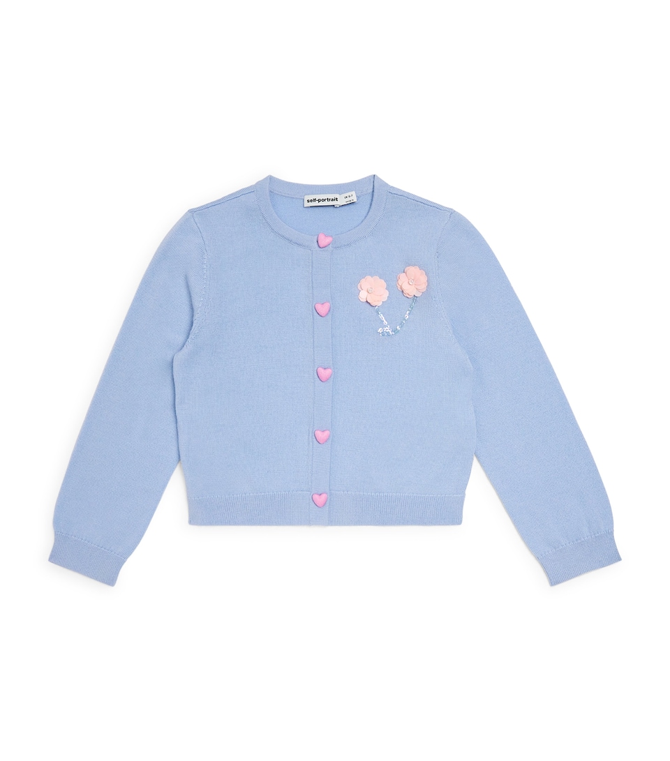 Self-Portrait Kids Wool Floral-Embroidered Cardigan (3-10 Years) Blue