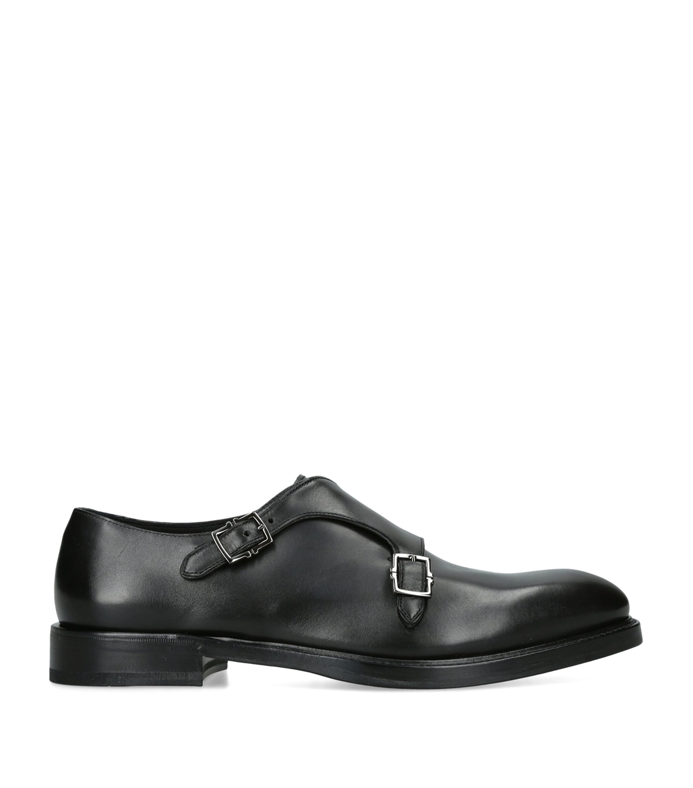 Salvatore Ferragamo Leather Salerno Monk Shoes Black
