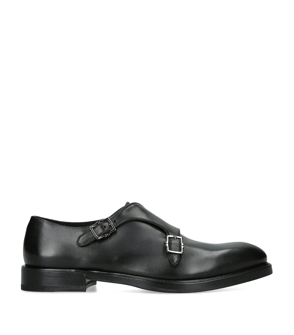 Salvatore Ferragamo Leather Salerno Monk Shoes Black
