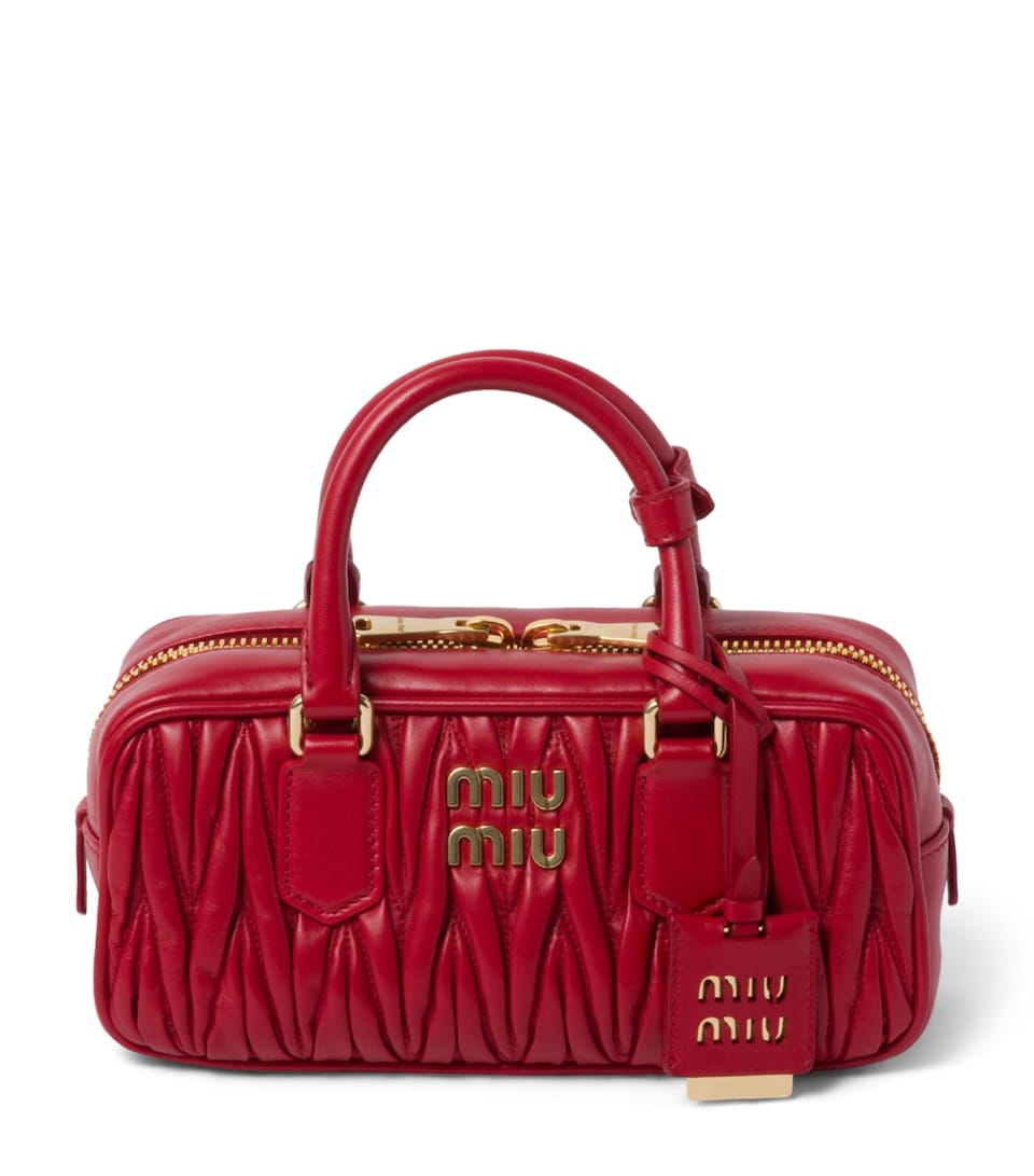 Miu Miu Nappa Leather Matelassé Arcadie Top-Handle Bag Red