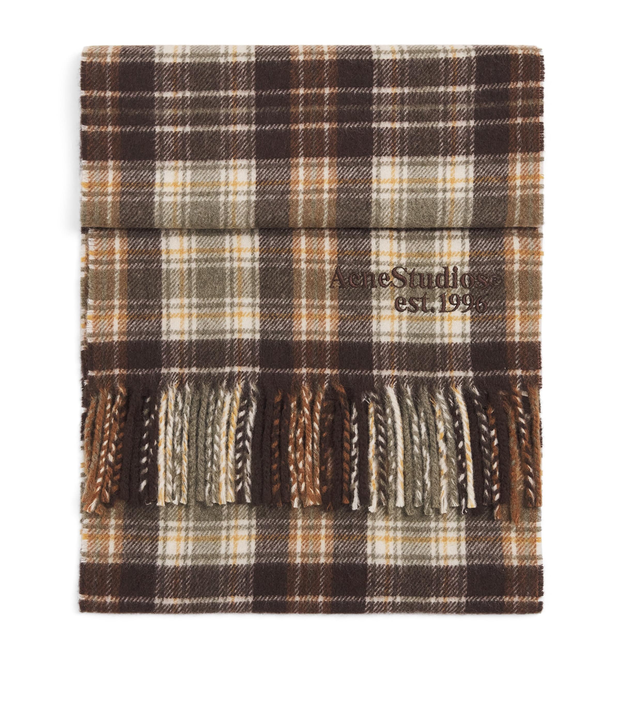 Acne Studios Cashmere-Wool Check Scarf Dark Brown/khaki