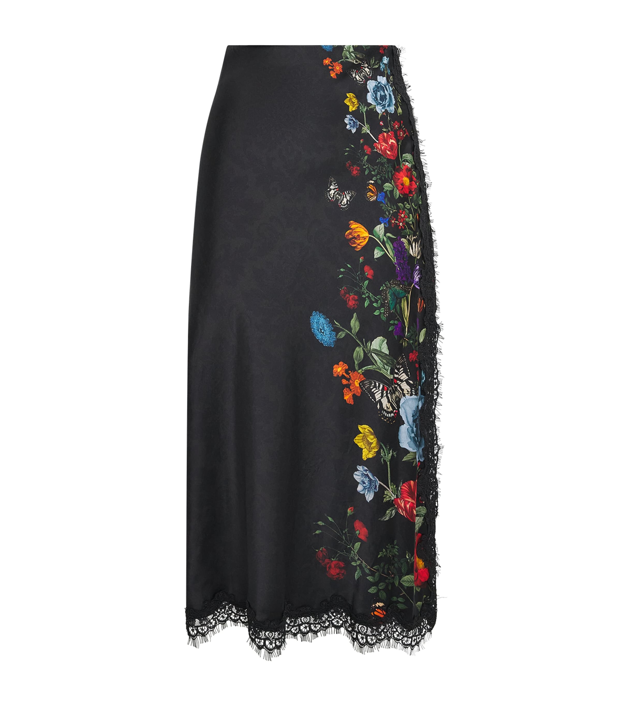 Alice+Olivia Womens Lace-Trim Floral Print Maeve Midi Skirt Moonlit Manor Sm