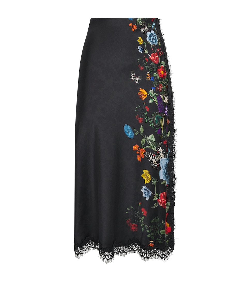 Alice+Olivia Womens Lace-Trim Floral Print Maeve Midi Skirt Moonlit Manor Sm