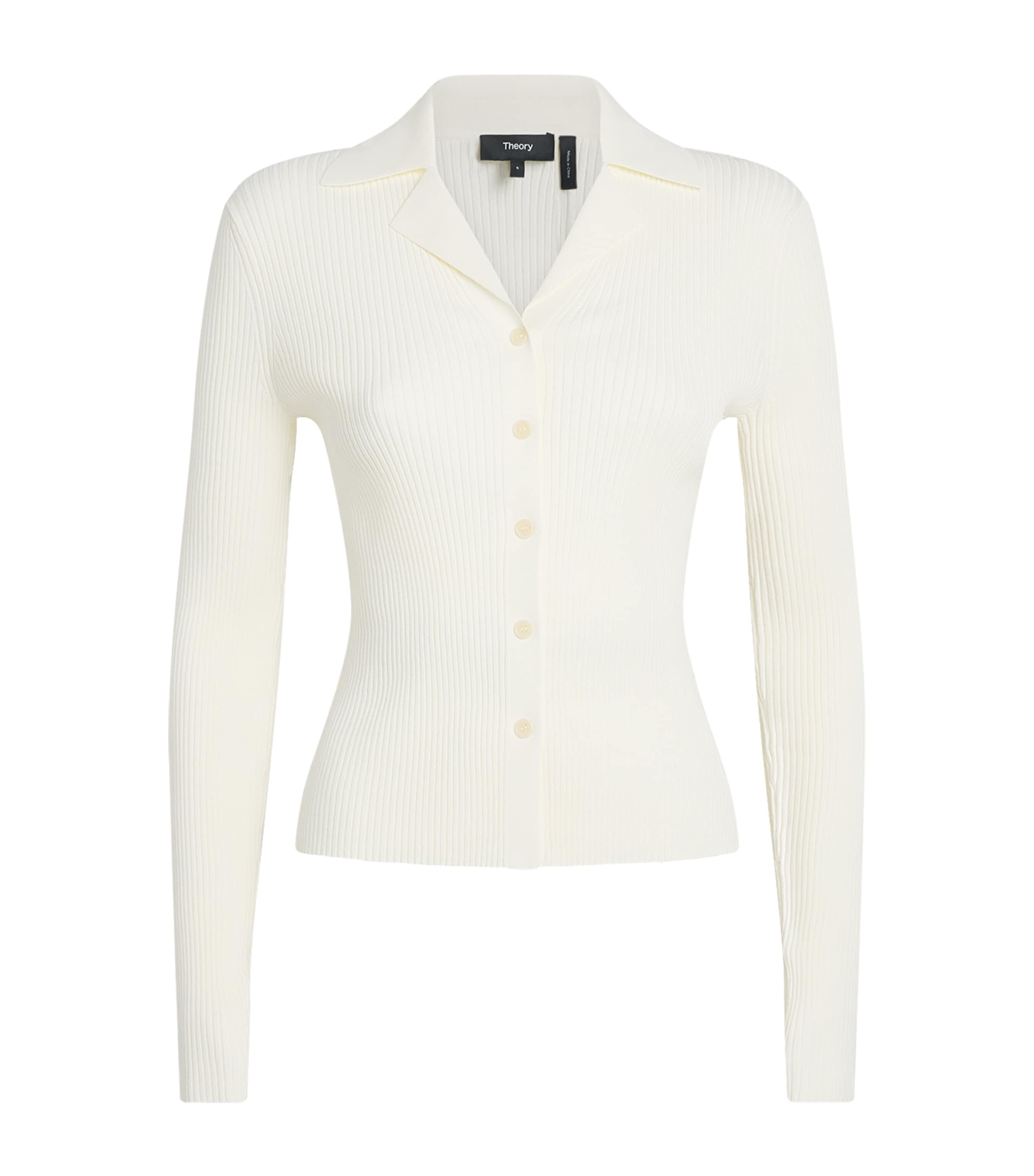 Theory Womens Ribbed Polo Cardigan Warm Ivory