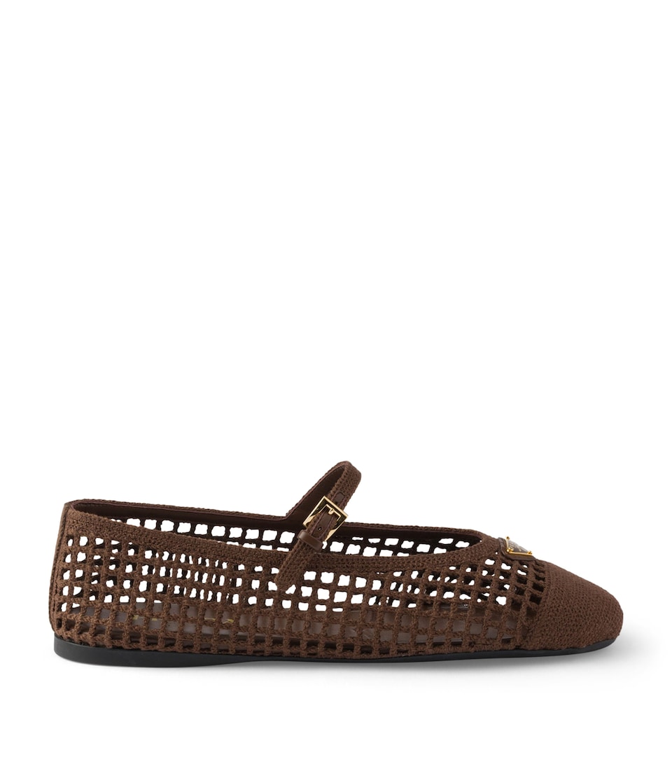 Prada Crochet Triangle Ballet Flats Brown