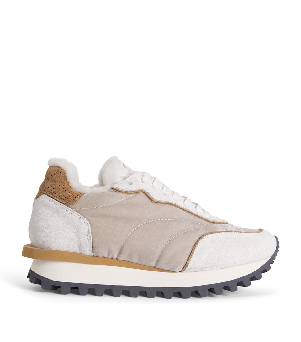 Eleventy Velvet Leather Sneakers Sabbia