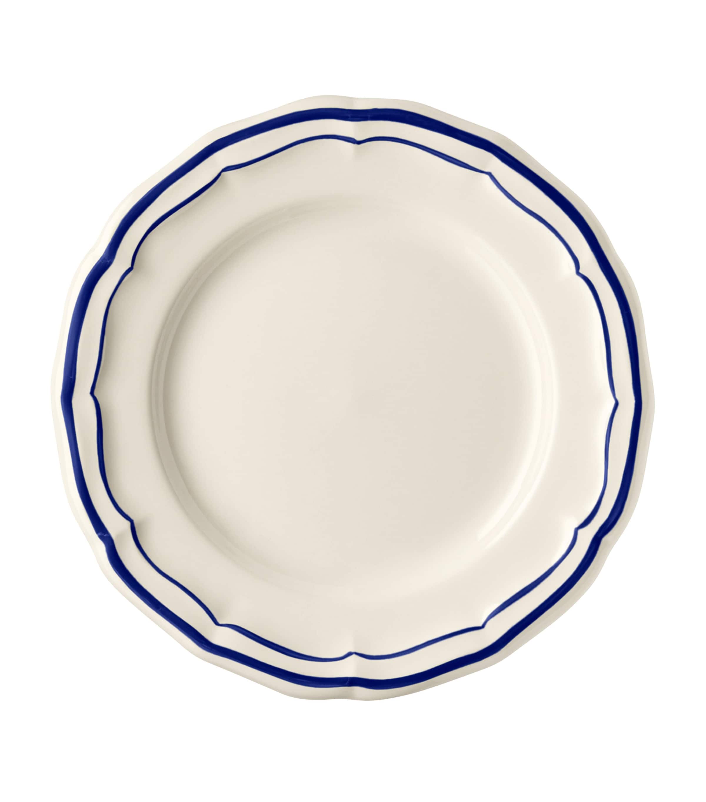 Gien Set of 4 Filets Bleu Canapé Plates (23cm) White, Blue