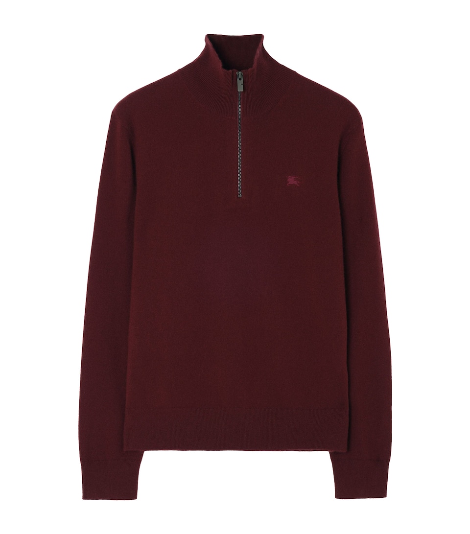 Burberry Mens Cashmere-Blend Quarter-Zip Slim Sweater Oxblood Red